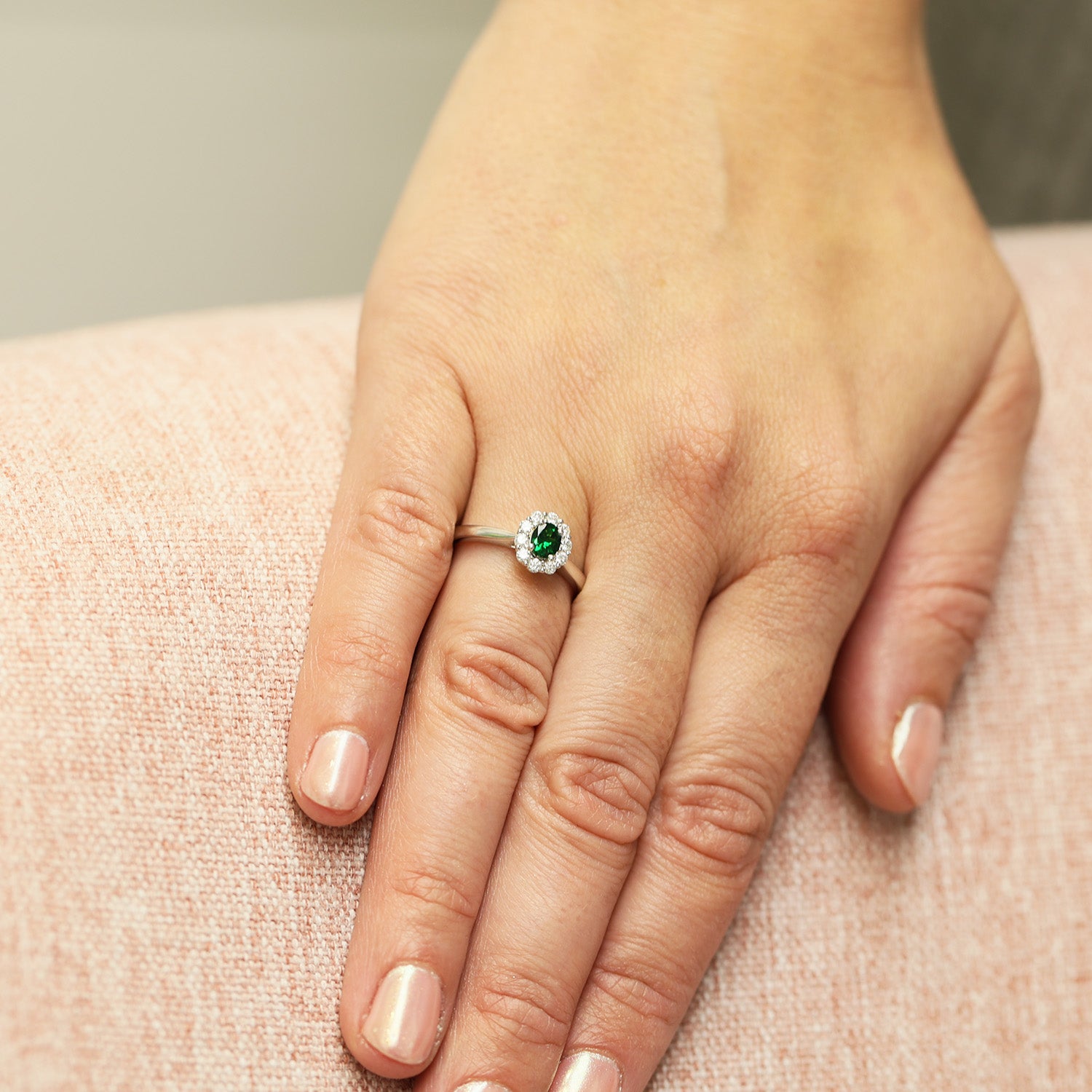 Berry's Platinum Oval Cut Tsavorite And Round Brilliant Cut Diamond Cluster Ring - Berry's Jewellers