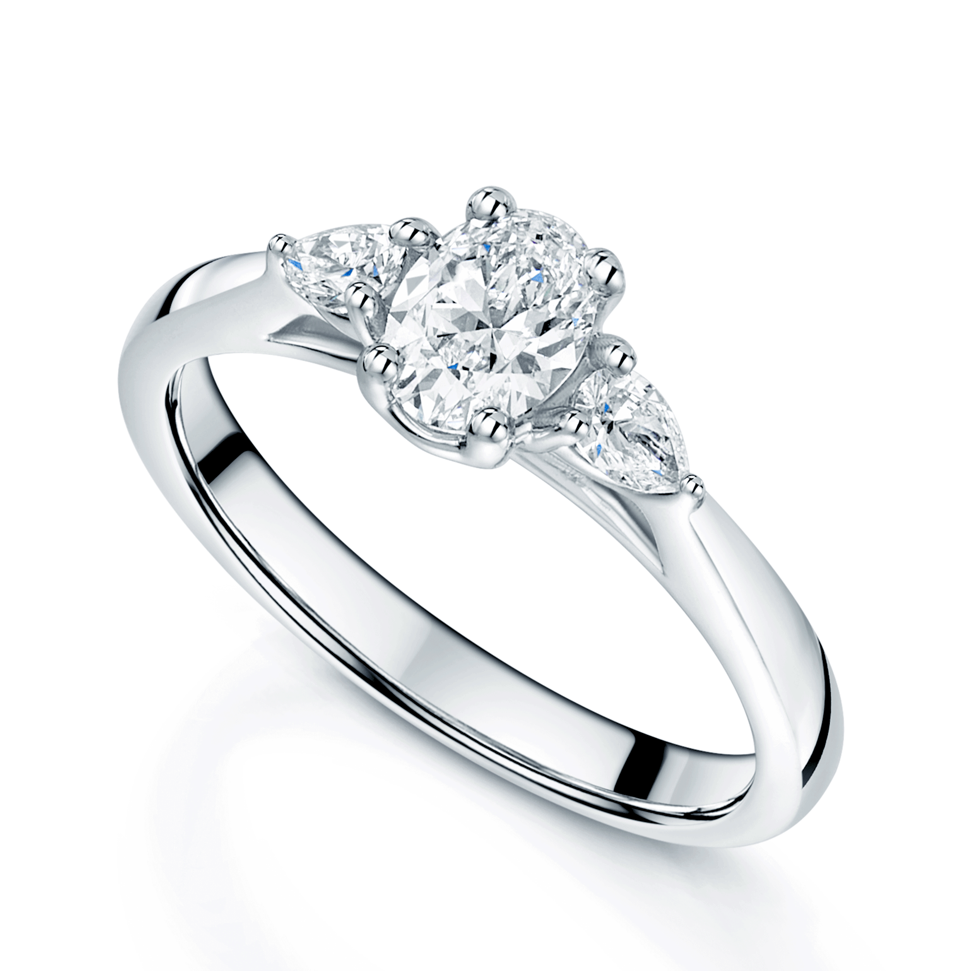 Platinum Oval & Pear Cut Diamond Three Stone Ring