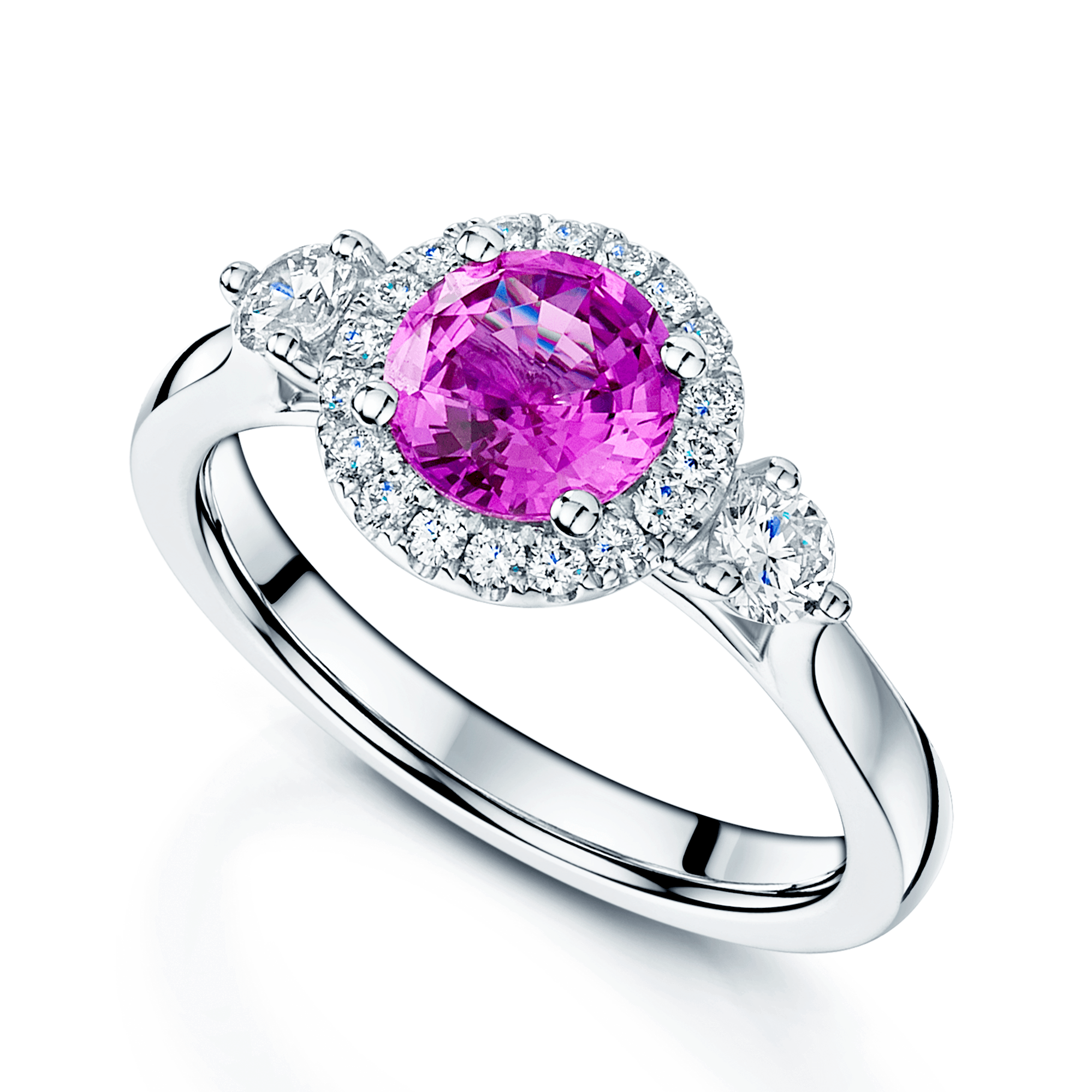 Berry's Platinum Oval Pink Sapphire And Diamond Cluster Ring With A Diamond On Each Shoulder - Berry's Jewellers