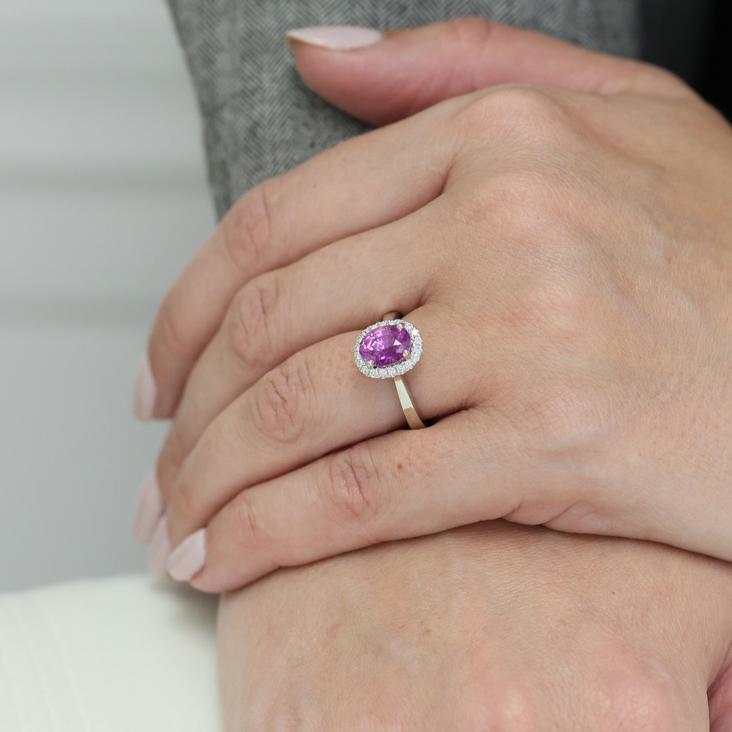 Berry's Platinum Oval Pink Sapphire & Diamond Claw Set Cluster Ring - Berry's Jewellers