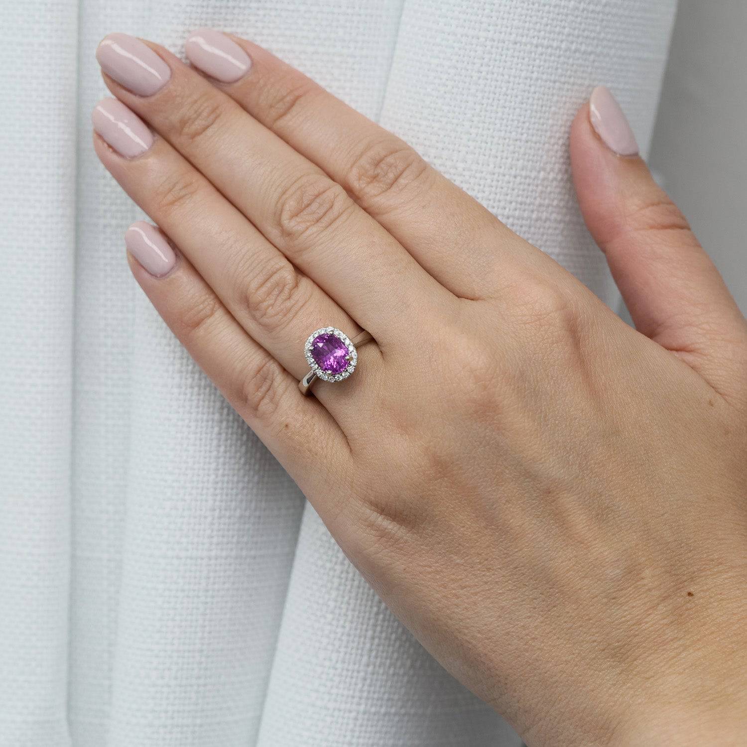 Berry's Platinum Oval Pink Sapphire & Diamond Claw Set Cluster Ring - Berry's Jewellers