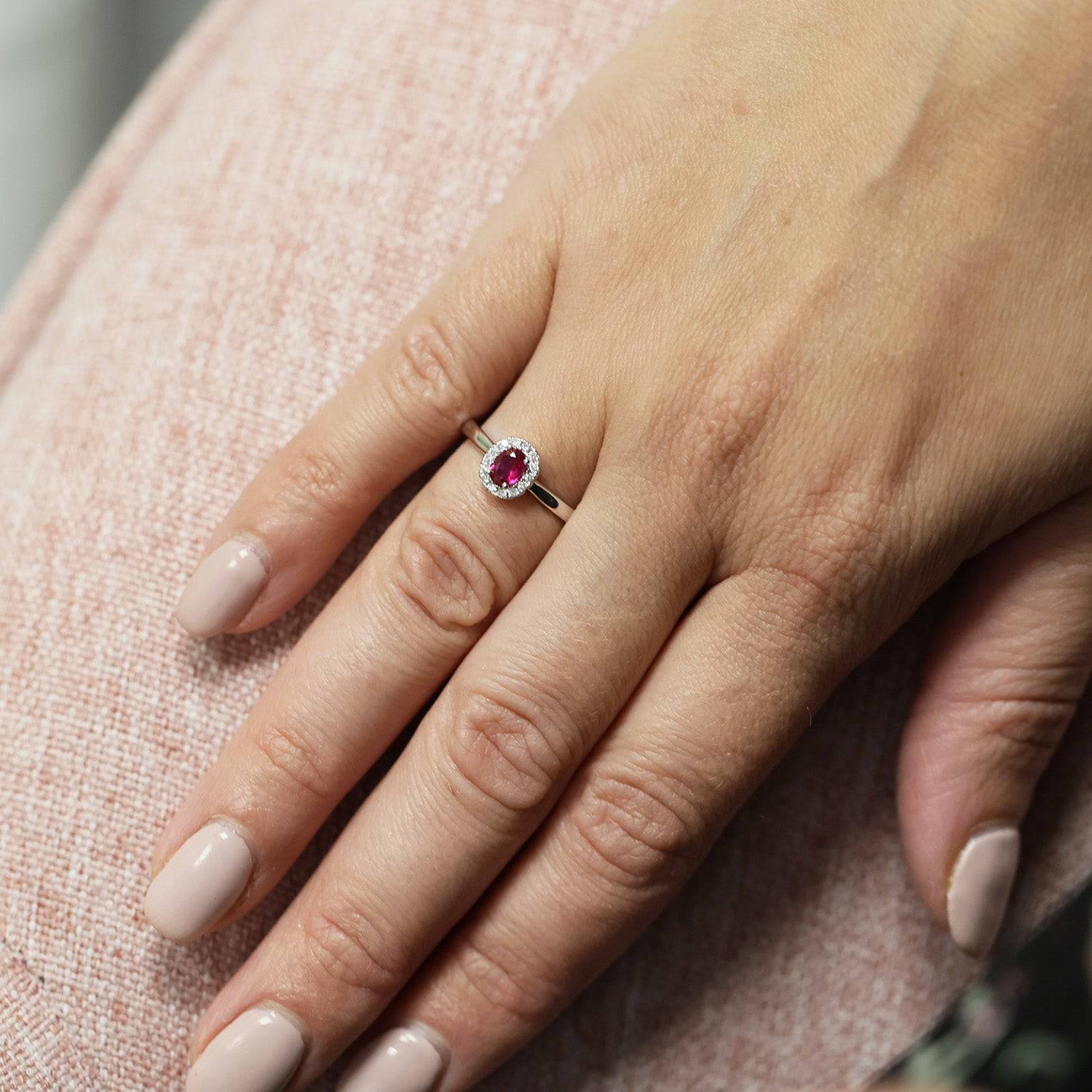 Platinum Oval Ruby And Diamond Cluster Ring