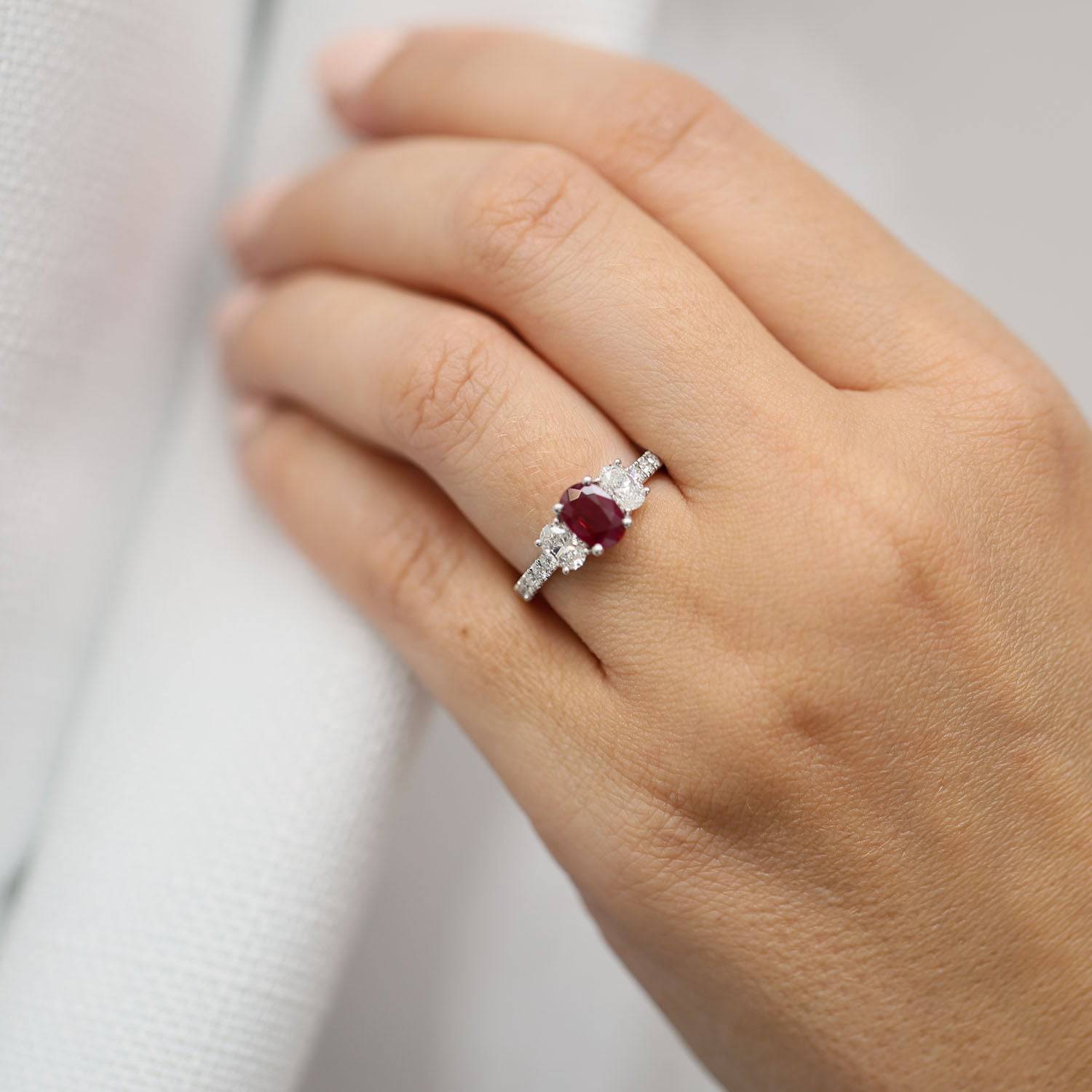 Berry's Platinum Oval Ruby And Diamond Three Stone Ring - Berry's Jewellers