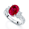 Berry's Platinum Oval Ruby and Emerald Cut Diamond 3 Stone Ring with Diamond Set Shoulders - Berry's Jewellers