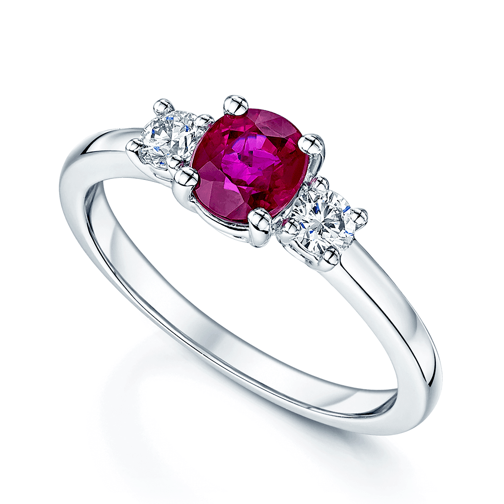 Platinum Oval Ruby & Diamond Trilogy Ring