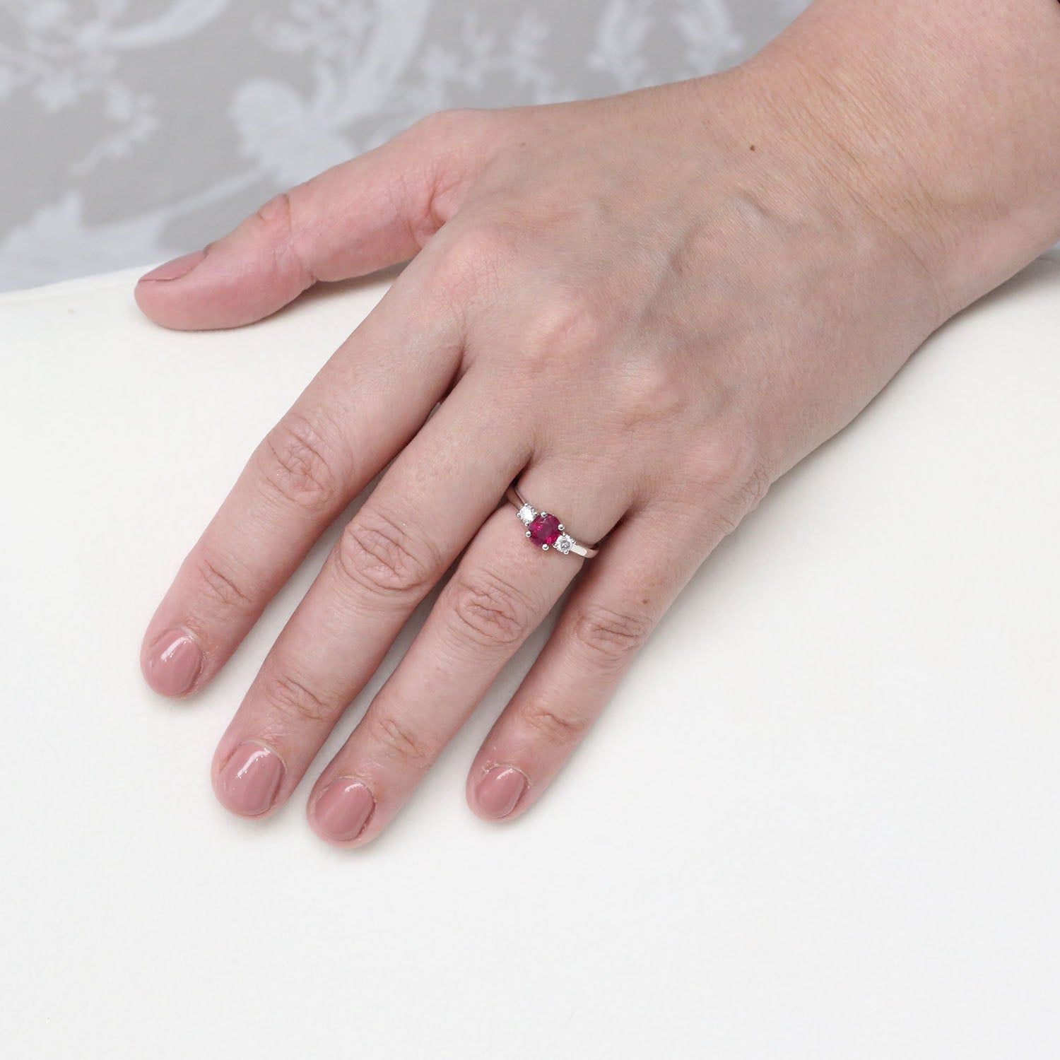 Platinum Oval Ruby & Diamond Trilogy Ring