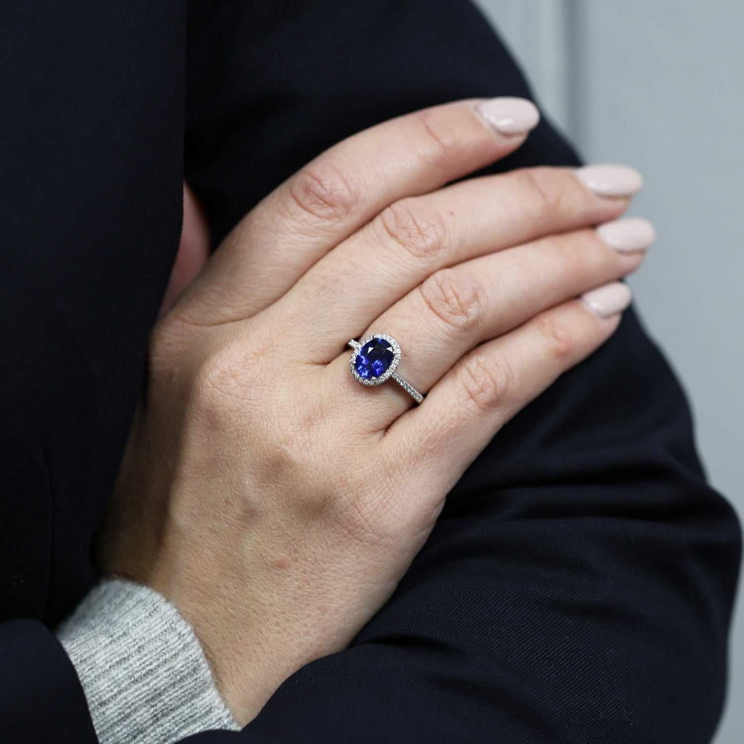 Berry's Platinum Oval Sapphire And Diamond Cluster Ring With Diamond Set Shoulders - Berry's Jewellers