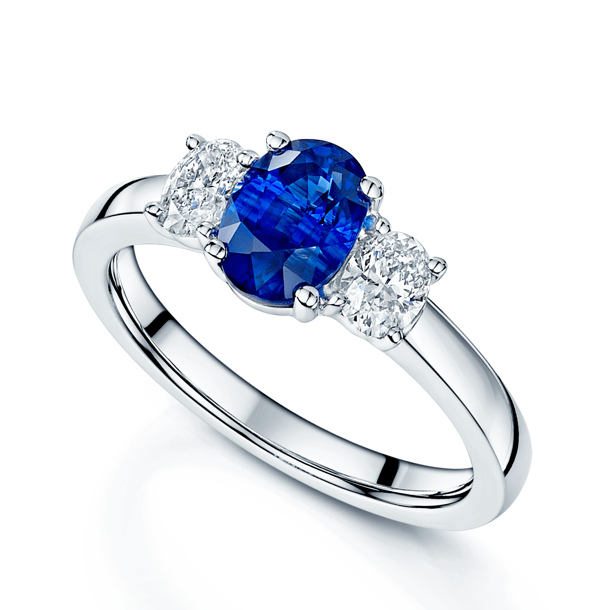 Platinum Oval Sapphire And Diamond Three Stone Ring