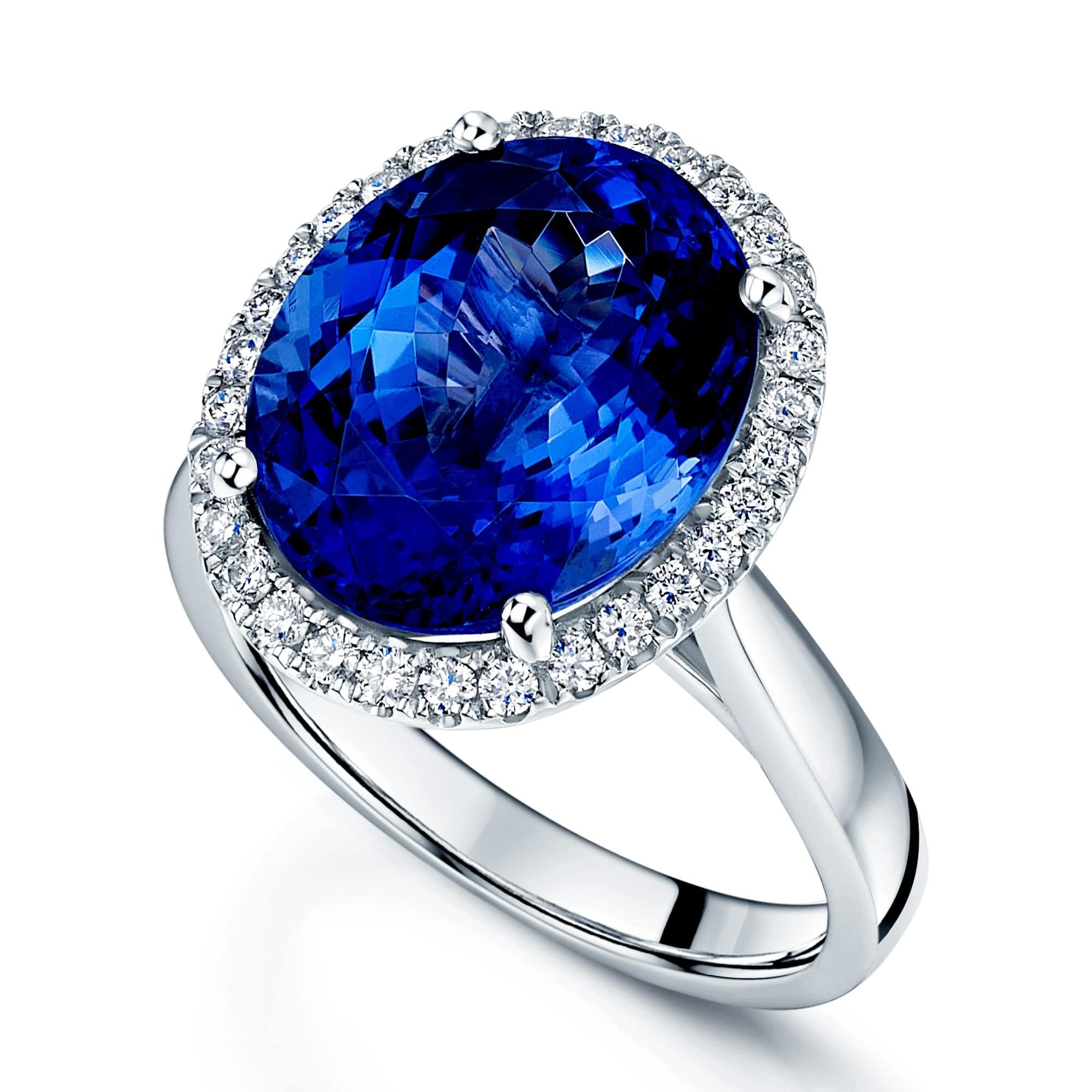 Platinum Oval Tanzanite And Diamond Halo Ring