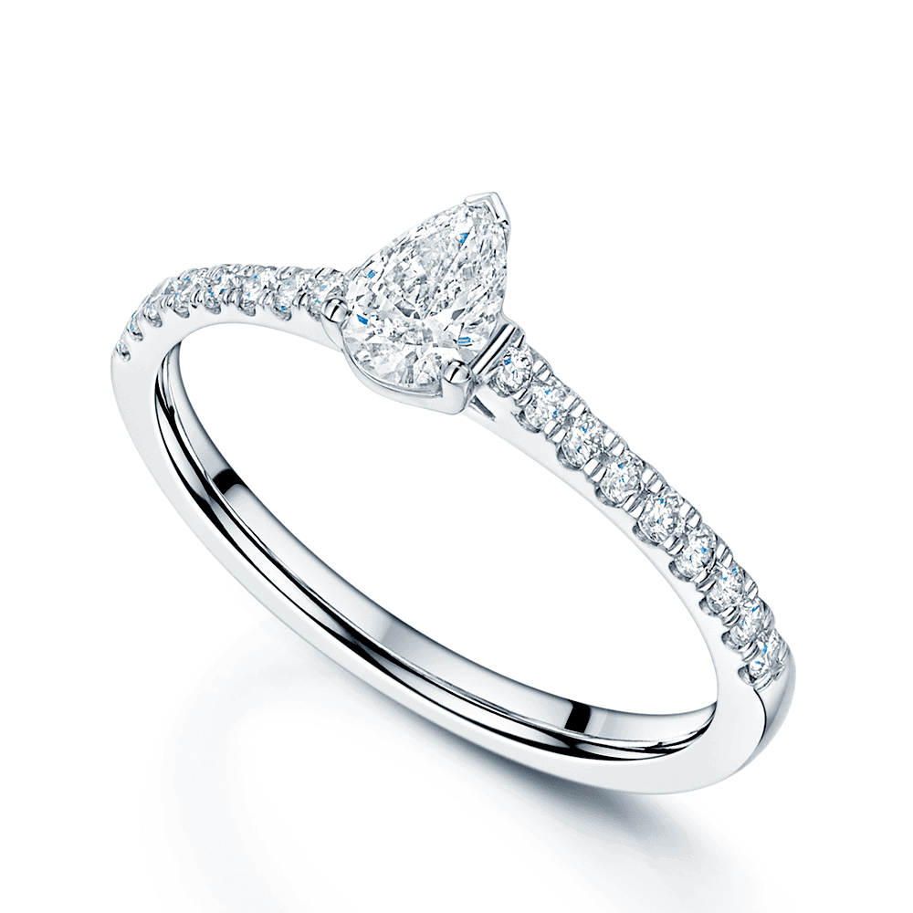 Berry's Platinum Pear Cut Single Stone Diamond Ring With Round Brilliant Cut Diamond Shoulders - Berry's Jewellers