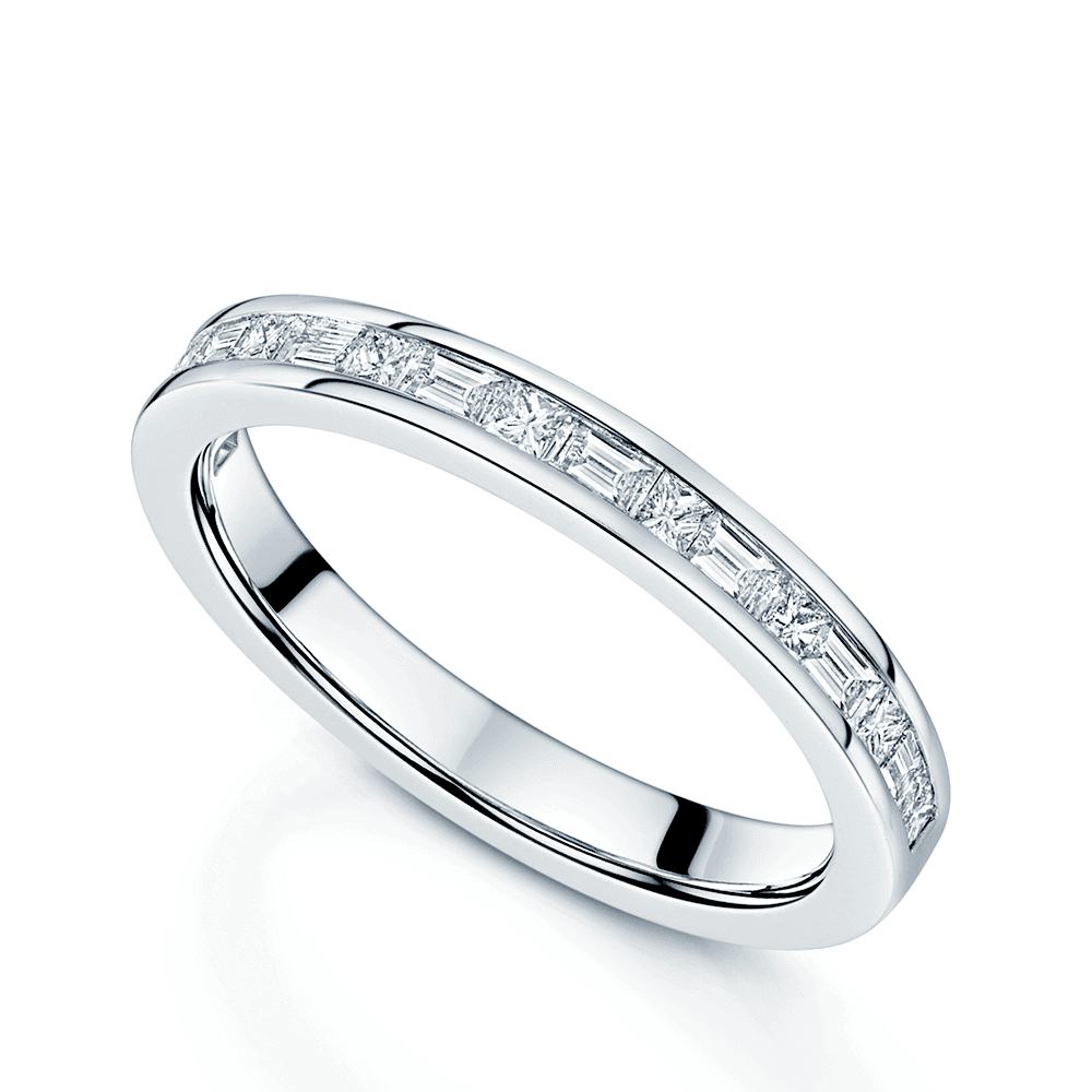 Platinum Princess & Baguette Cut Diamond Channel Set Eternity Ring