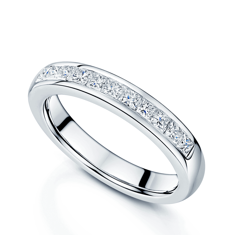 Platinum Princess Cut Diamond Channel Set Eternity Ring