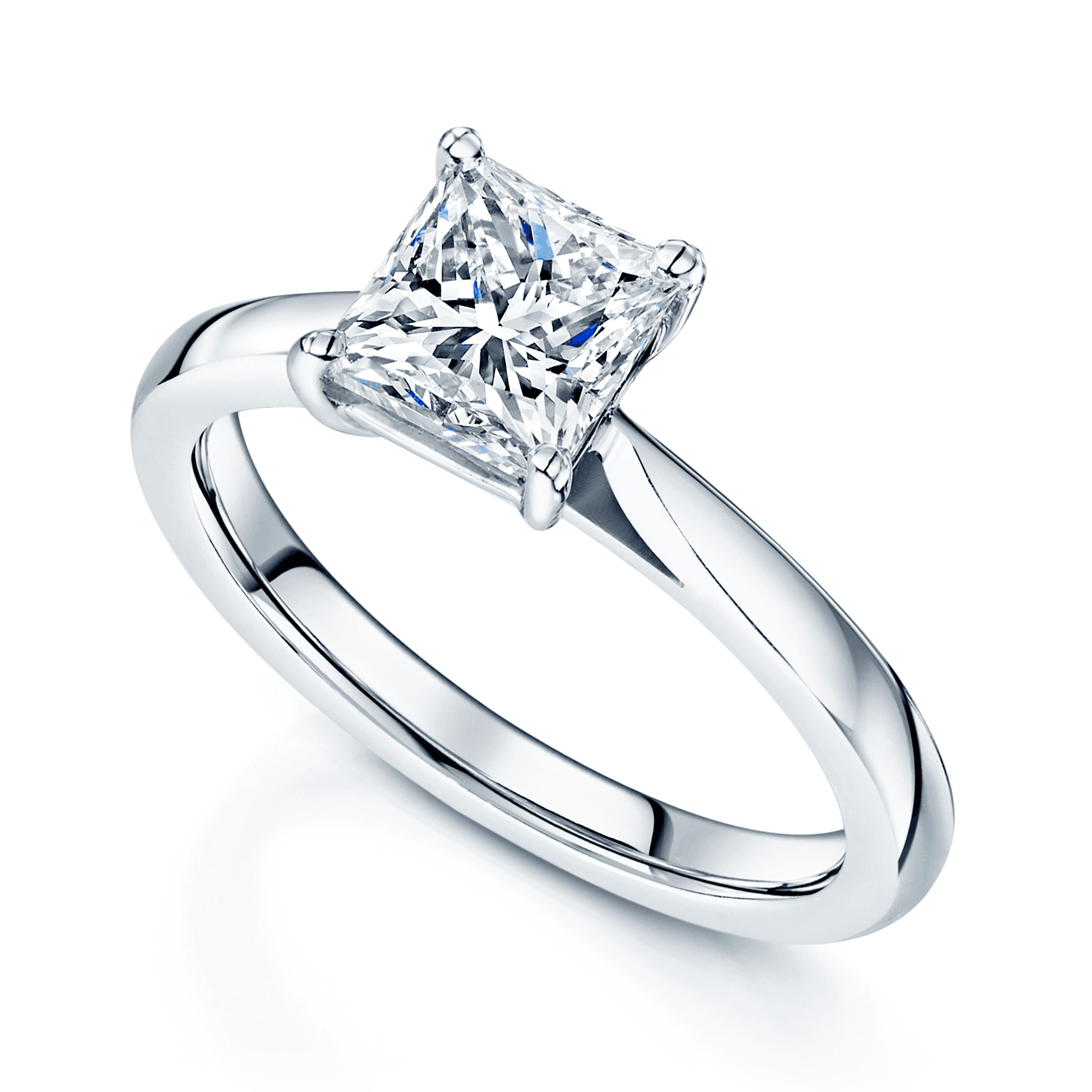 Berry's Platinum Princess Cut Solitaire Diamond Ring With A Four Claw Setting - Berry's Jewellers