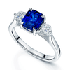 Berry's Platinum Rectangular Step Cut Sapphire & Round Brilliant Cut Diamond Three Stone Ring - Berry's Jewellers