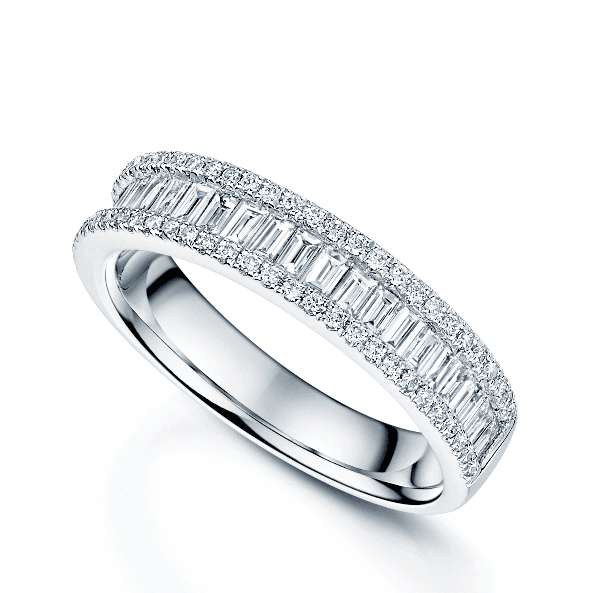 Berry's Platinum Round Brilliant and Baguette Cut Diamond Three Row Ring - Berry's Jewellers