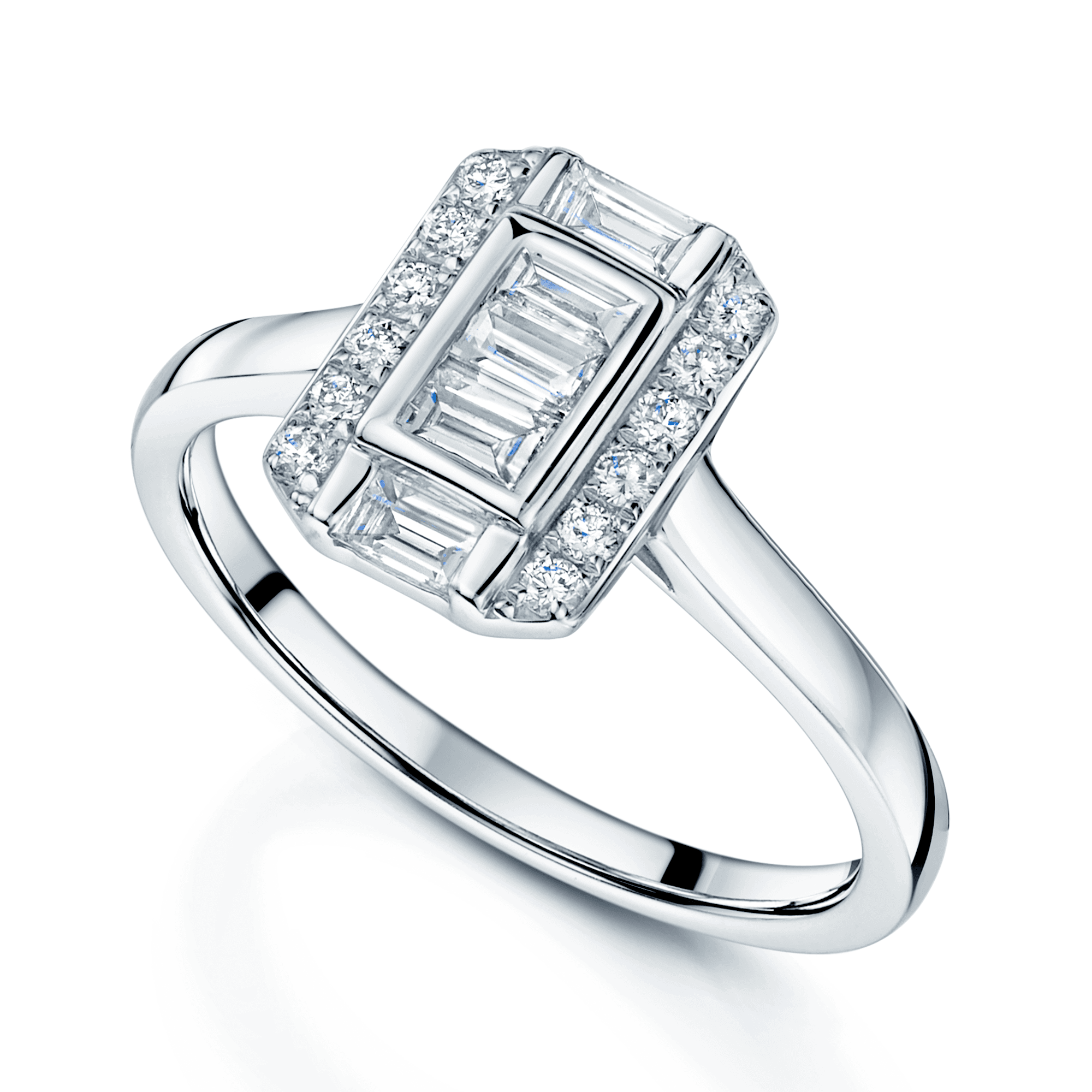 Berry's Platinum Round Brilliant And Baguette Cut Rectangular Cluster Ring - Berry's Jewellers