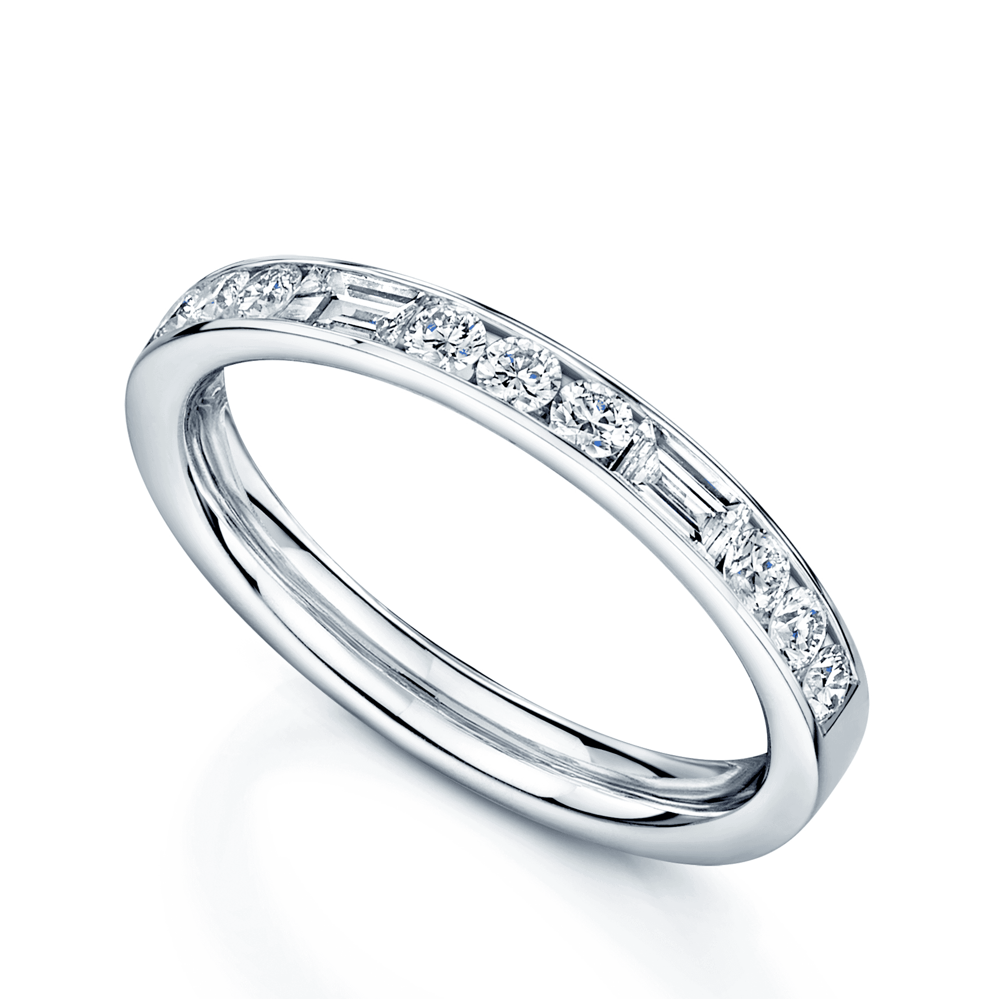 Berry's Platinum Round Brilliant & Baguette Cut Diamond Half Eternity Ring - Berry's Jewellers