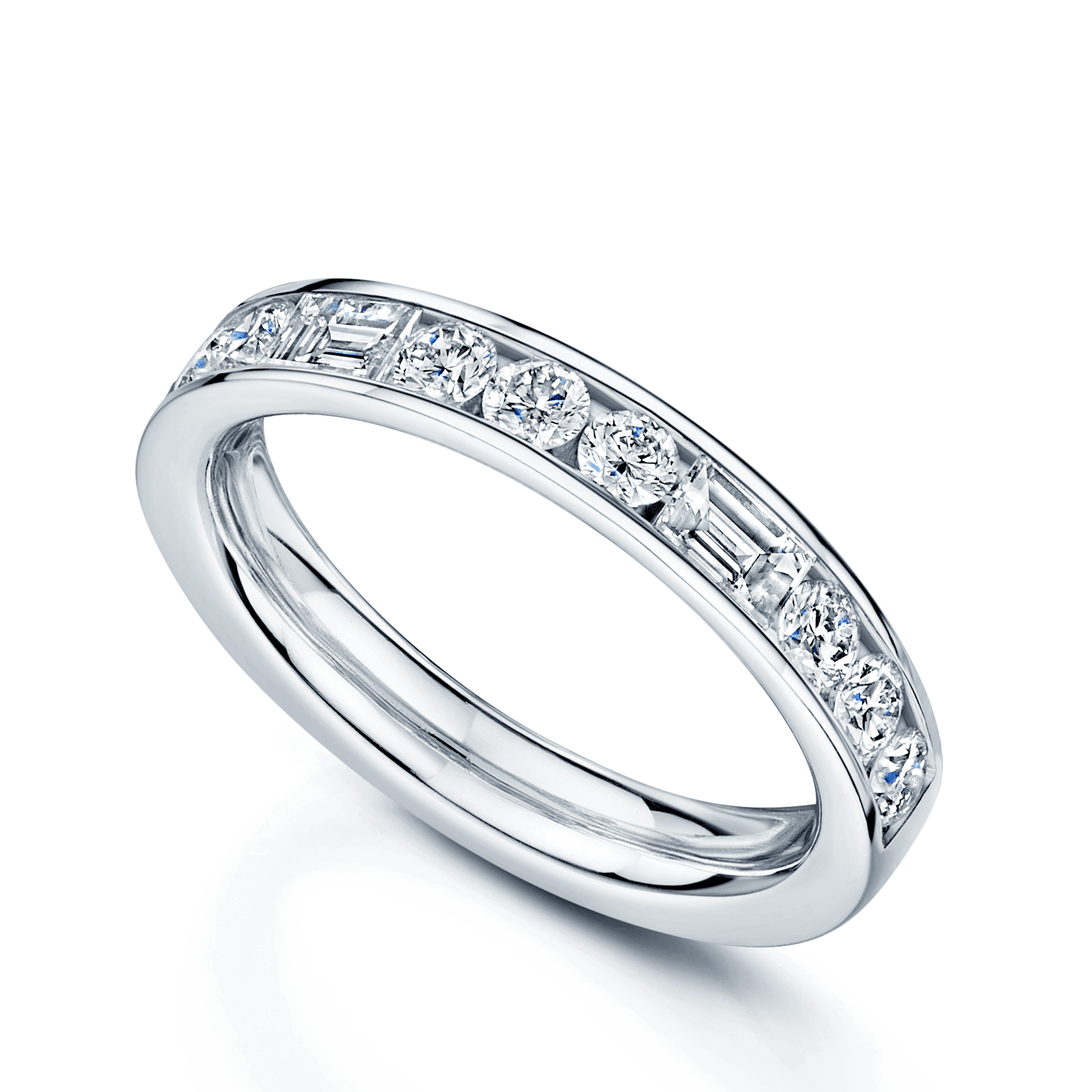 Berry's Platinum Round Brilliant & Baguette Cut Diamond Half Eternity Ring - Berry's Jewellers