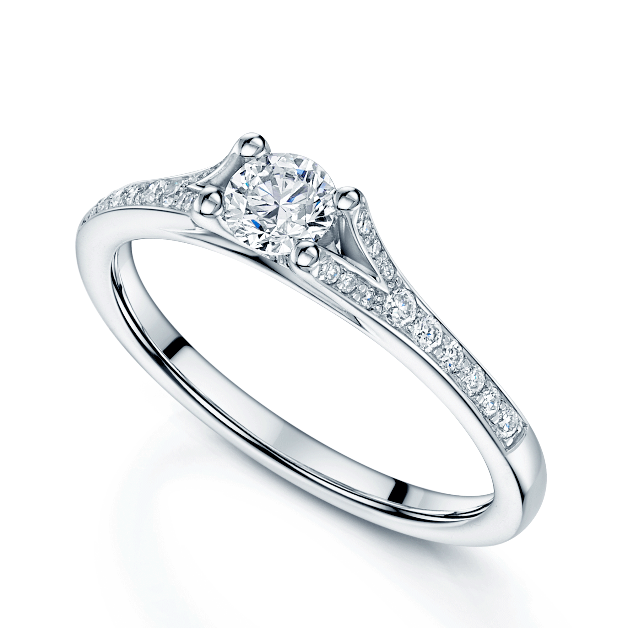 Platinum Round Brilliant Cut 0.30 Carat Diamond Ring With Round Brilliant Cut Diamond Split Shoulders