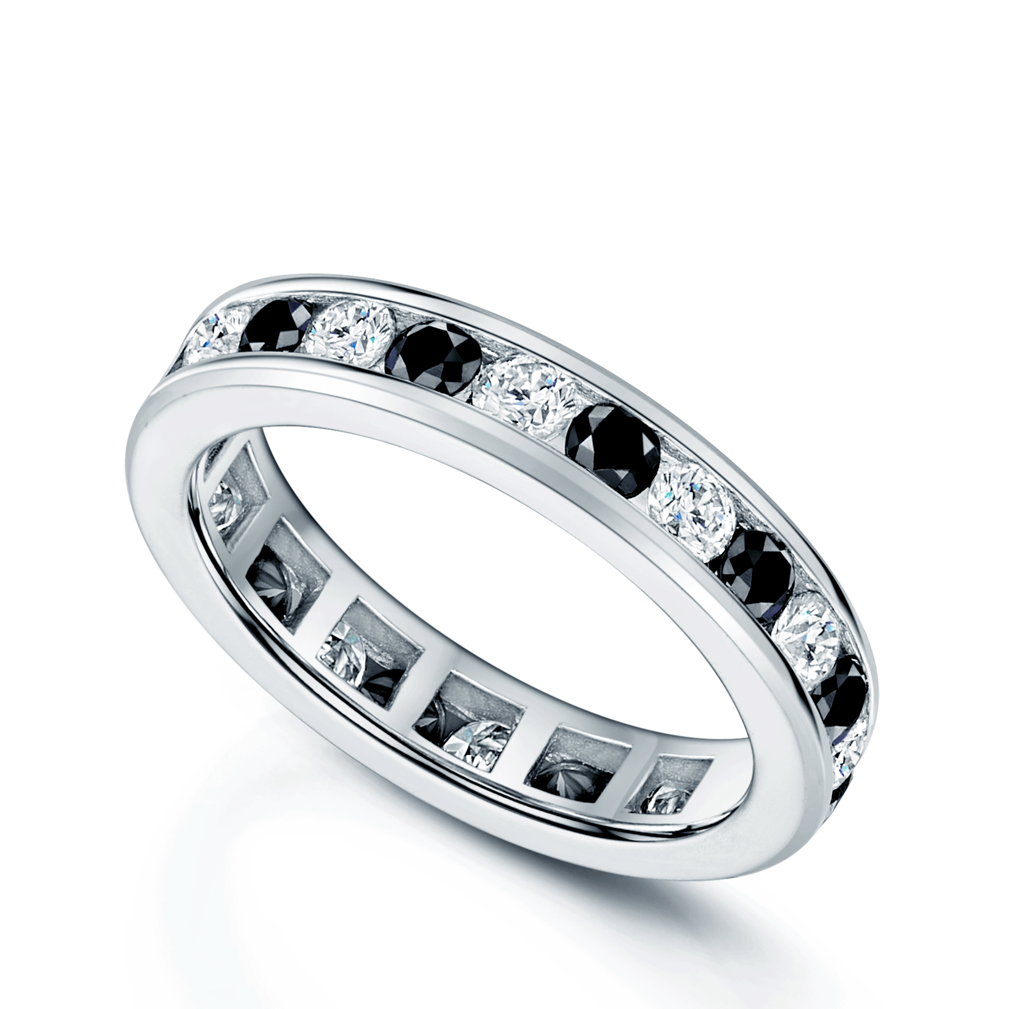 Berry's Platinum Round Brilliant Cut Black And White Diamond Full Channel Set Eternity Ring - Berry's Jewellers