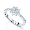 Platinum Round Brilliant Cut Diamond Cluster Ring With Diamond Set Shoulders