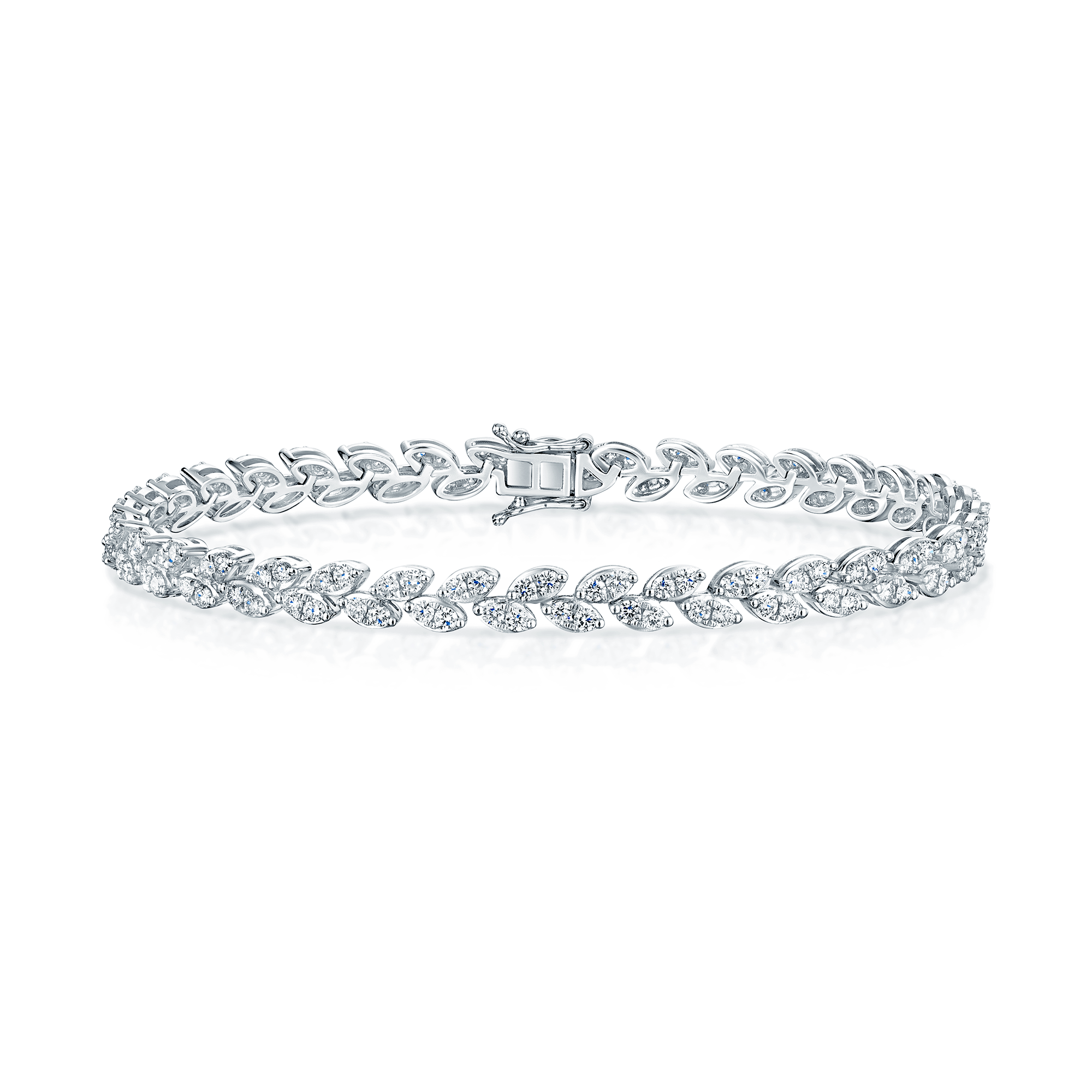 Berry's Platinum Round Brilliant Cut Diamond Leaf Design Tennis Bracelet - Berry's Jewellers