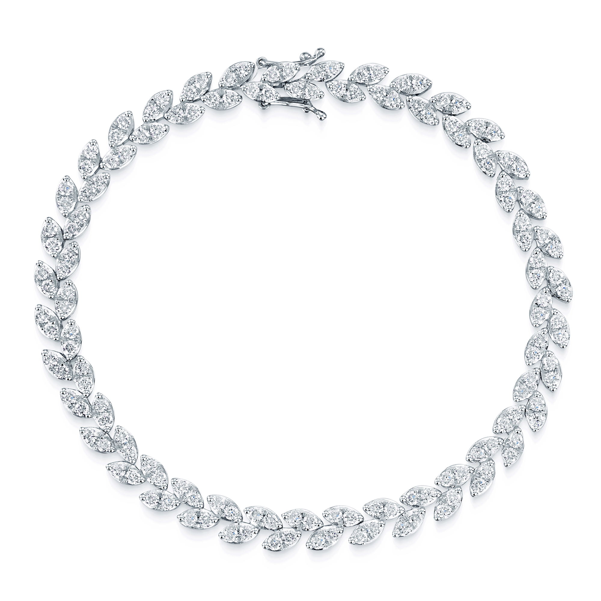 Berry's Platinum Round Brilliant Cut Diamond Leaf Design Tennis Bracelet - Berry's Jewellers