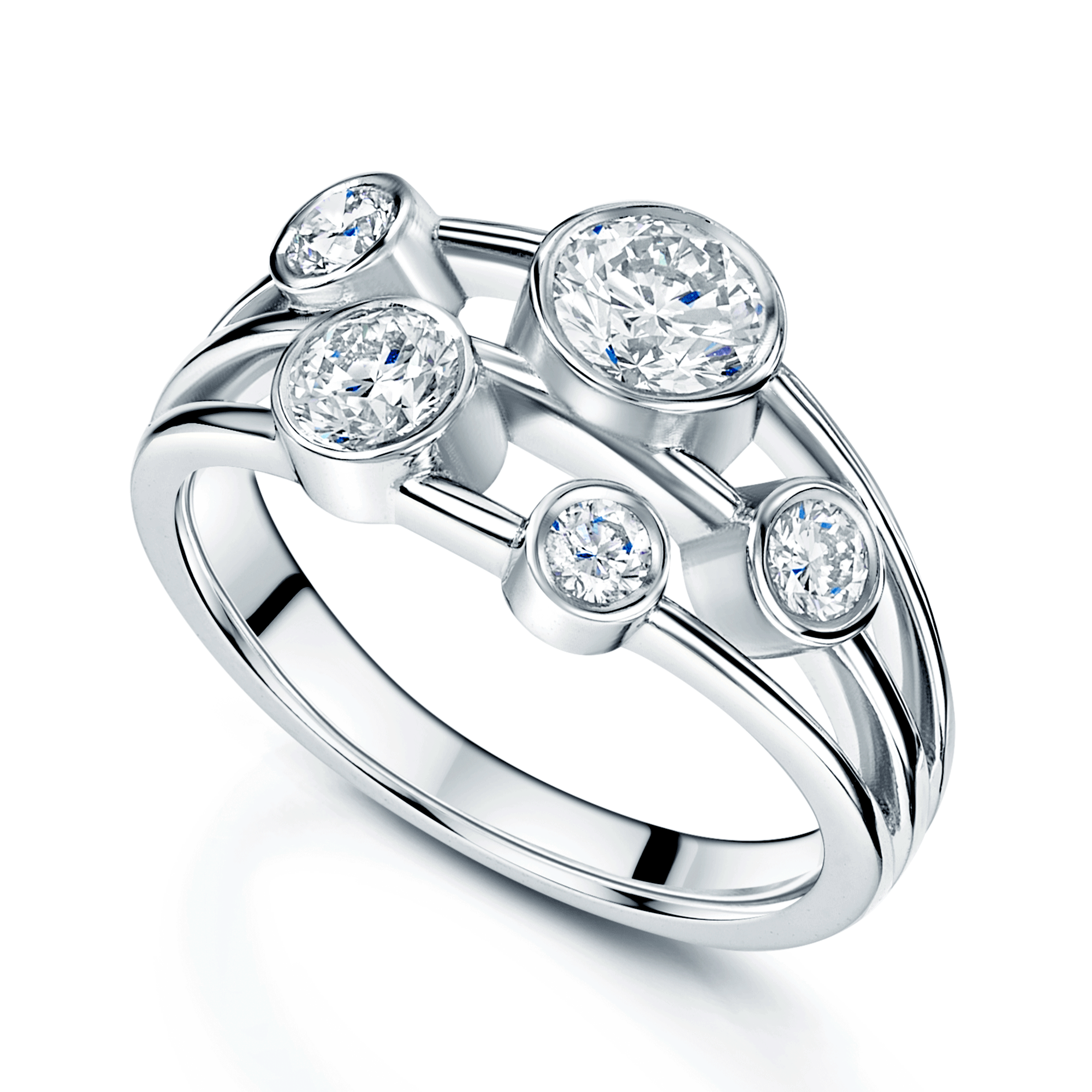 Berry's Platinum Round Brilliant Cut Diamond Multi Rub Over Set Dress Ring - Berry's Jewellers