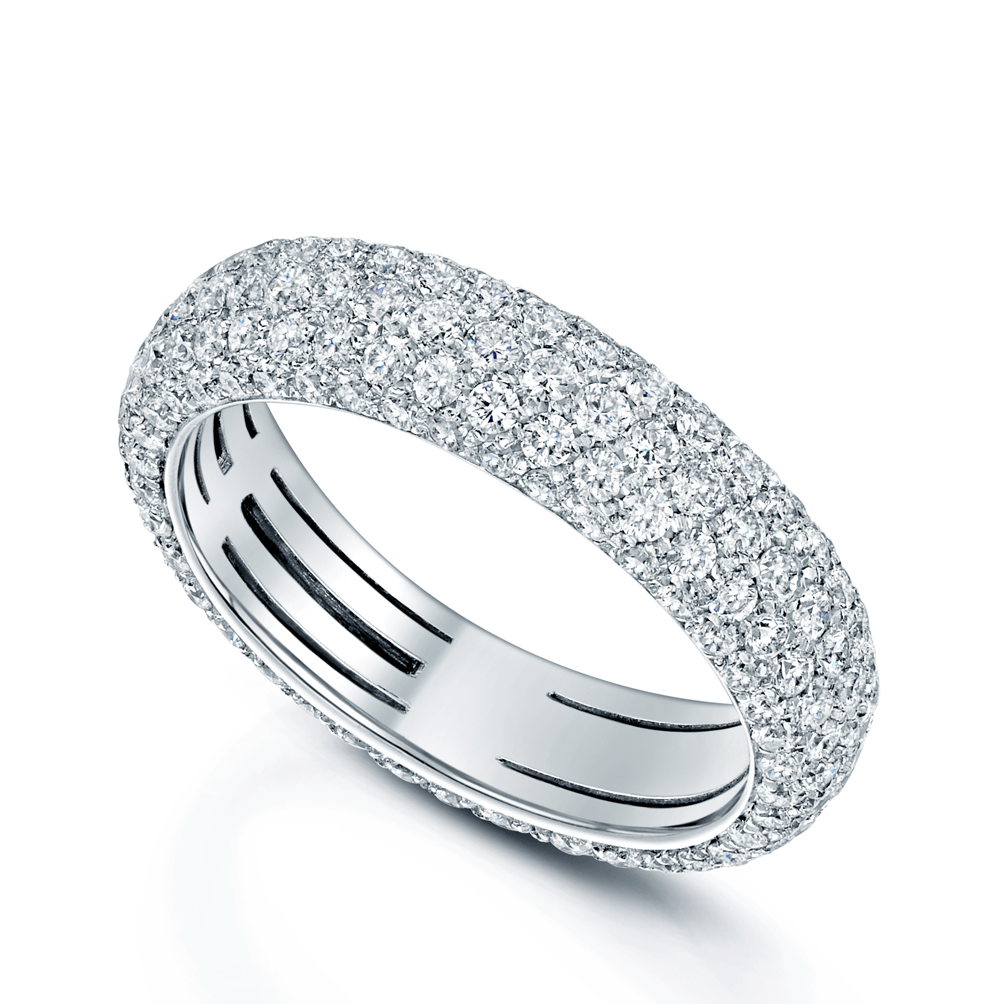 Platinum Round Brilliant Cut Diamond Pave Set 6mm Ring