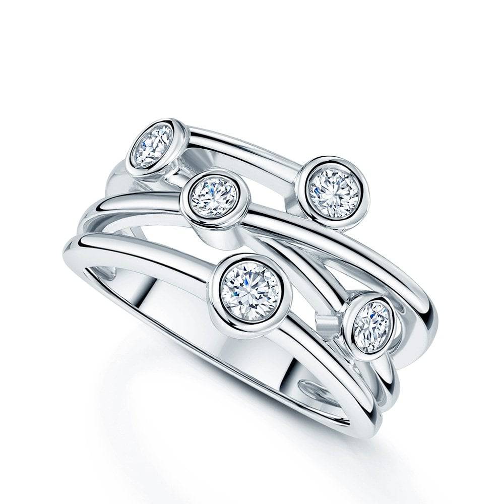 Berry's Platinum Round Brilliant Cut Diamond Rub Over Set Four Row Ring - Berry's Jewellers