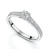 Platinum Round Brilliant Cut Diamond Single Stone Ring With Baguette Cut Diamond Shoulders