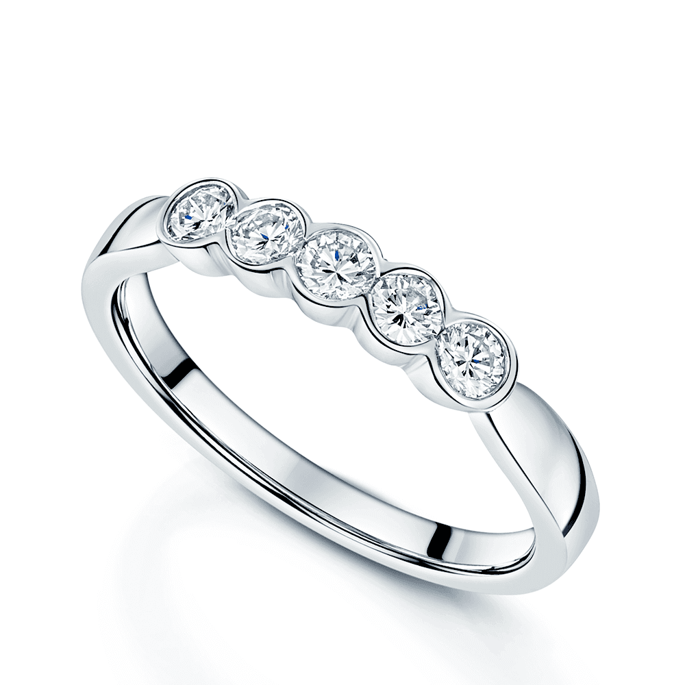 Platinum Round Brilliant Cut Five Diamond Set Rub Over Ring