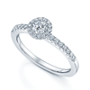 Platinum Round Brilliant Cut Halo Diamond Ring With Diamond Shoulders