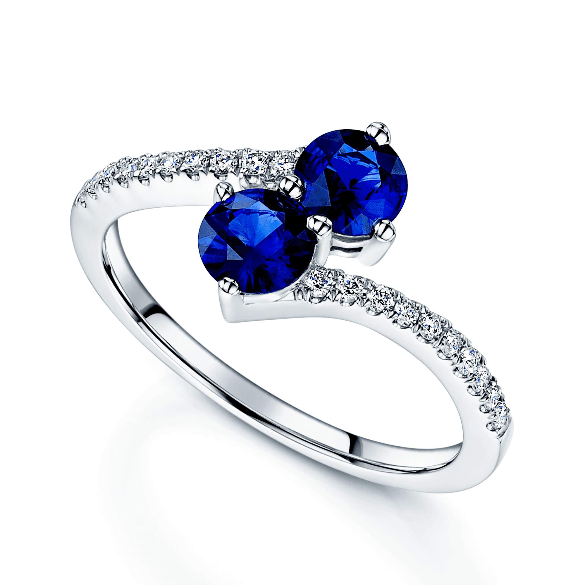 Berry's Platinum Round Brilliant Cut Sapphire Two Stone Twist Ring With Diamond Set Shoulders - Berry's Jewellers