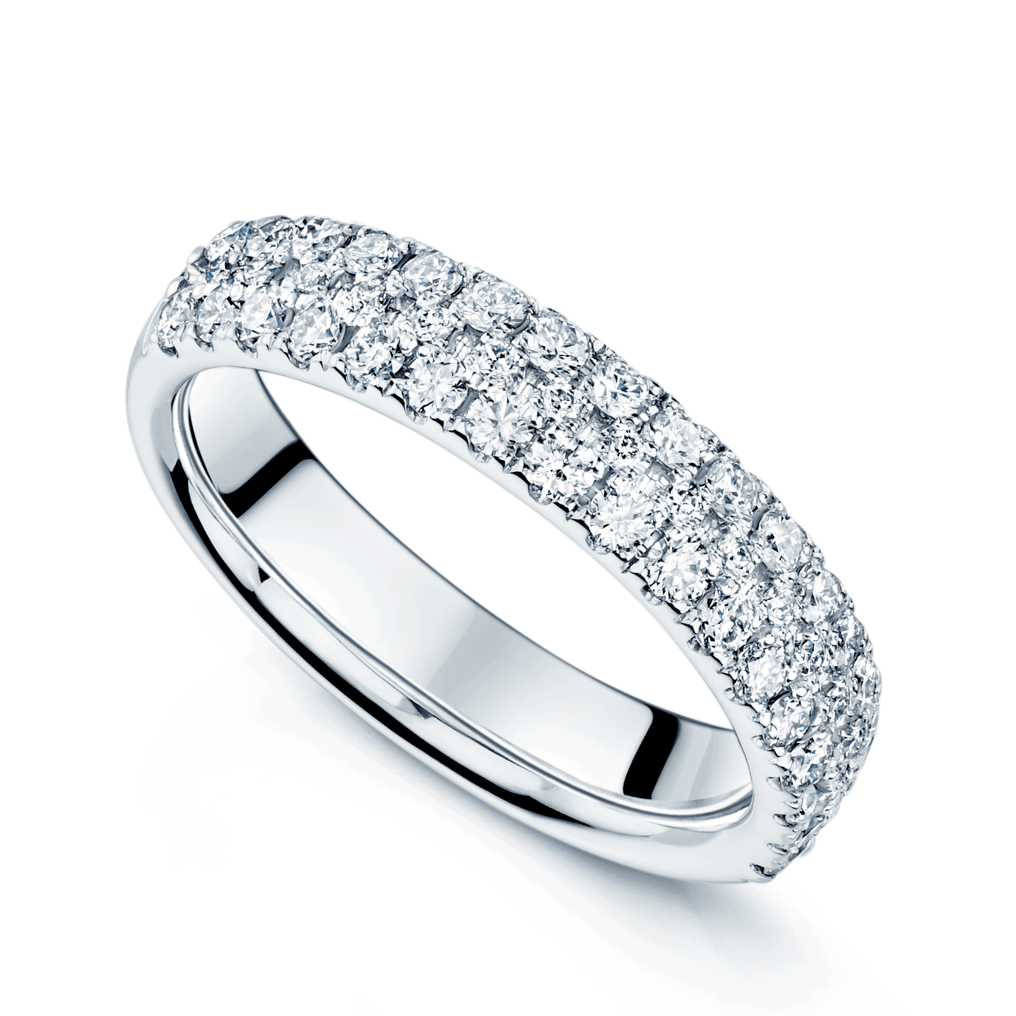 Platinum Round Brilliant Cut Three Row Eternity Ring