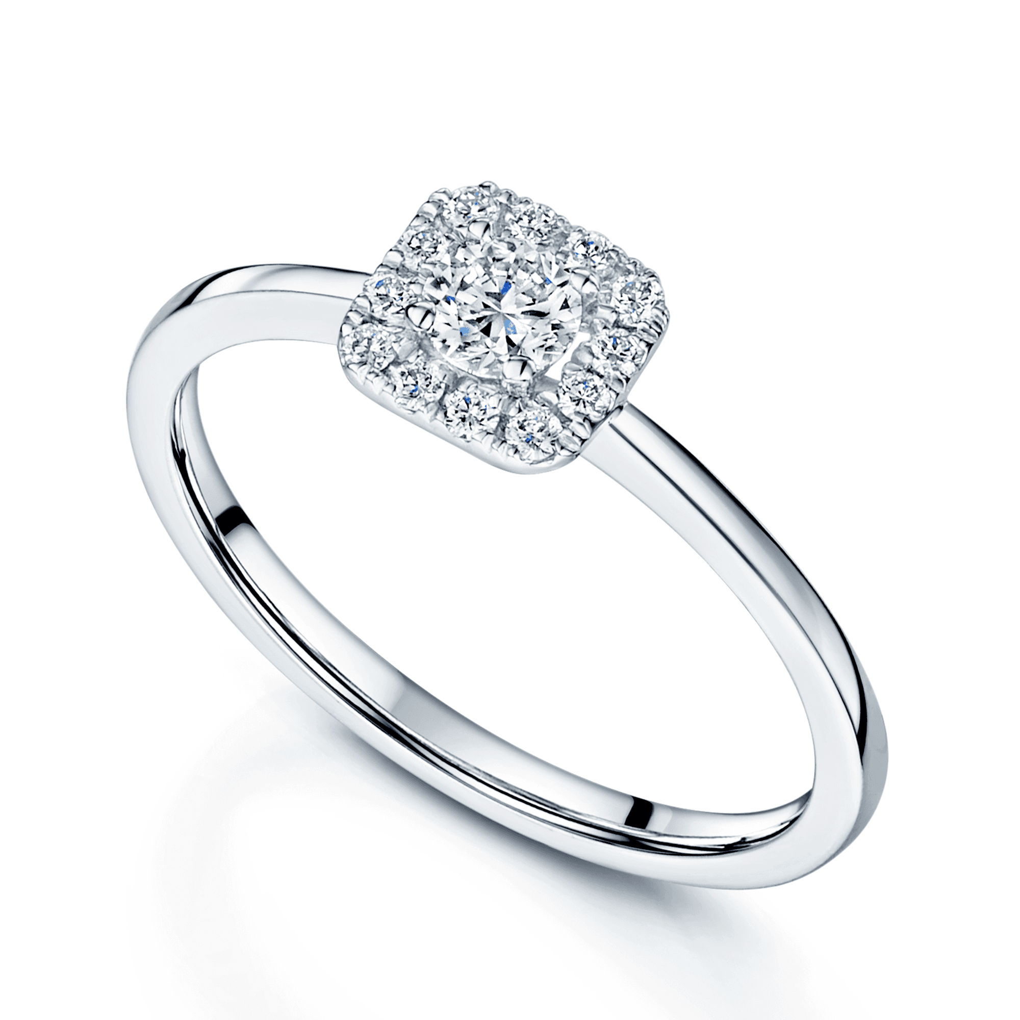 Berry's Platinum Round Brilliant Diamond Halo Ring In A Cushion Shaped Setting - Berry's Jewellers