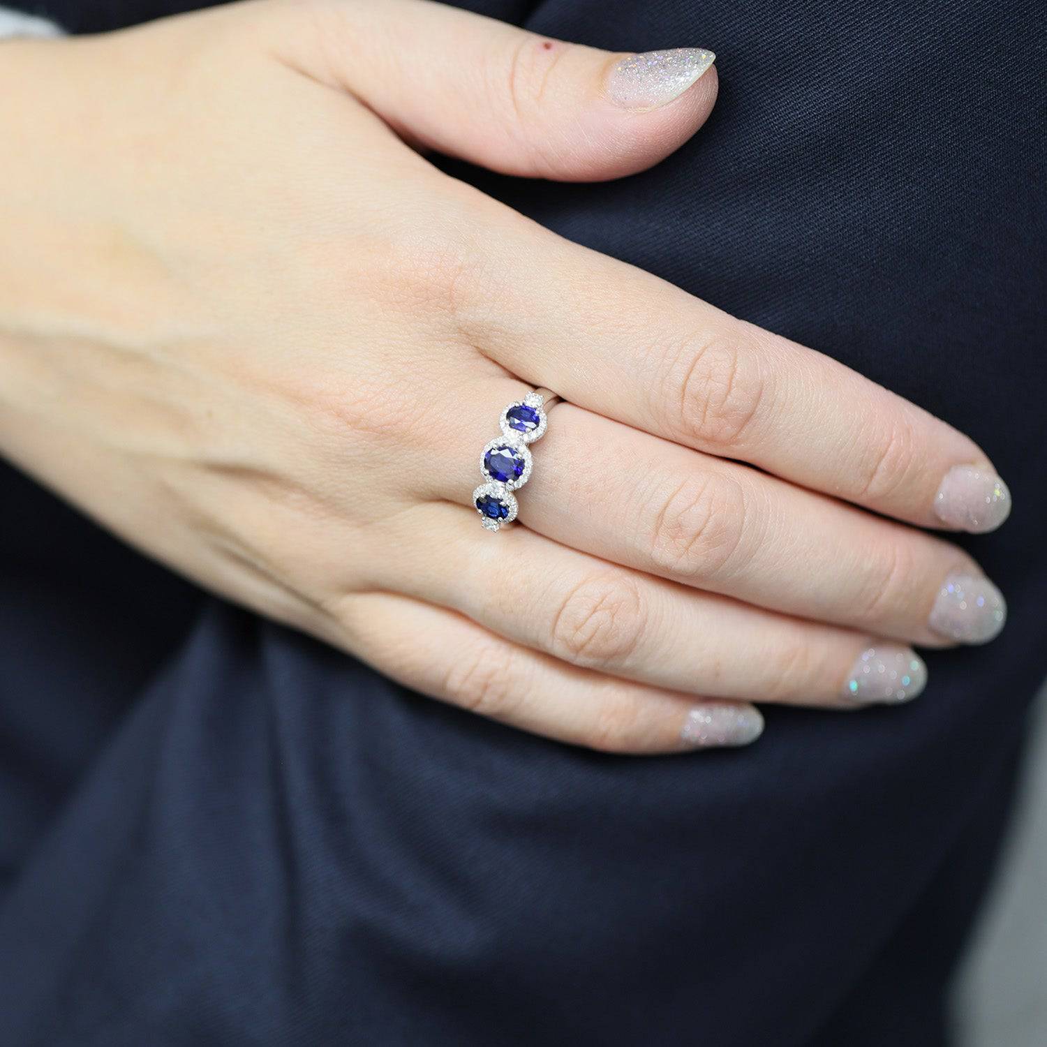 Berry's Platinum Round Brilliant Sapphire Fancy Three Stone Ring With A Diamond Halo Surround - Berry's Jewellers