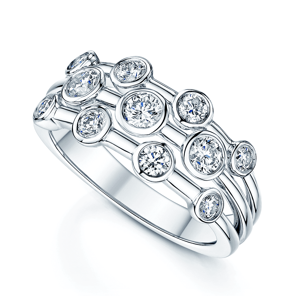 Platinum Rub-Over Set Diamond Three Band Dress Ring