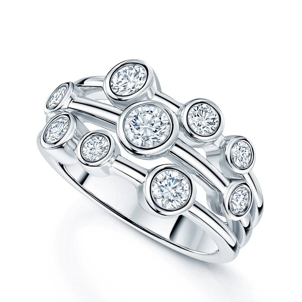 Berry's Platinum Rub Over Set Diamond Three Row Ring - Berry's Jewellers