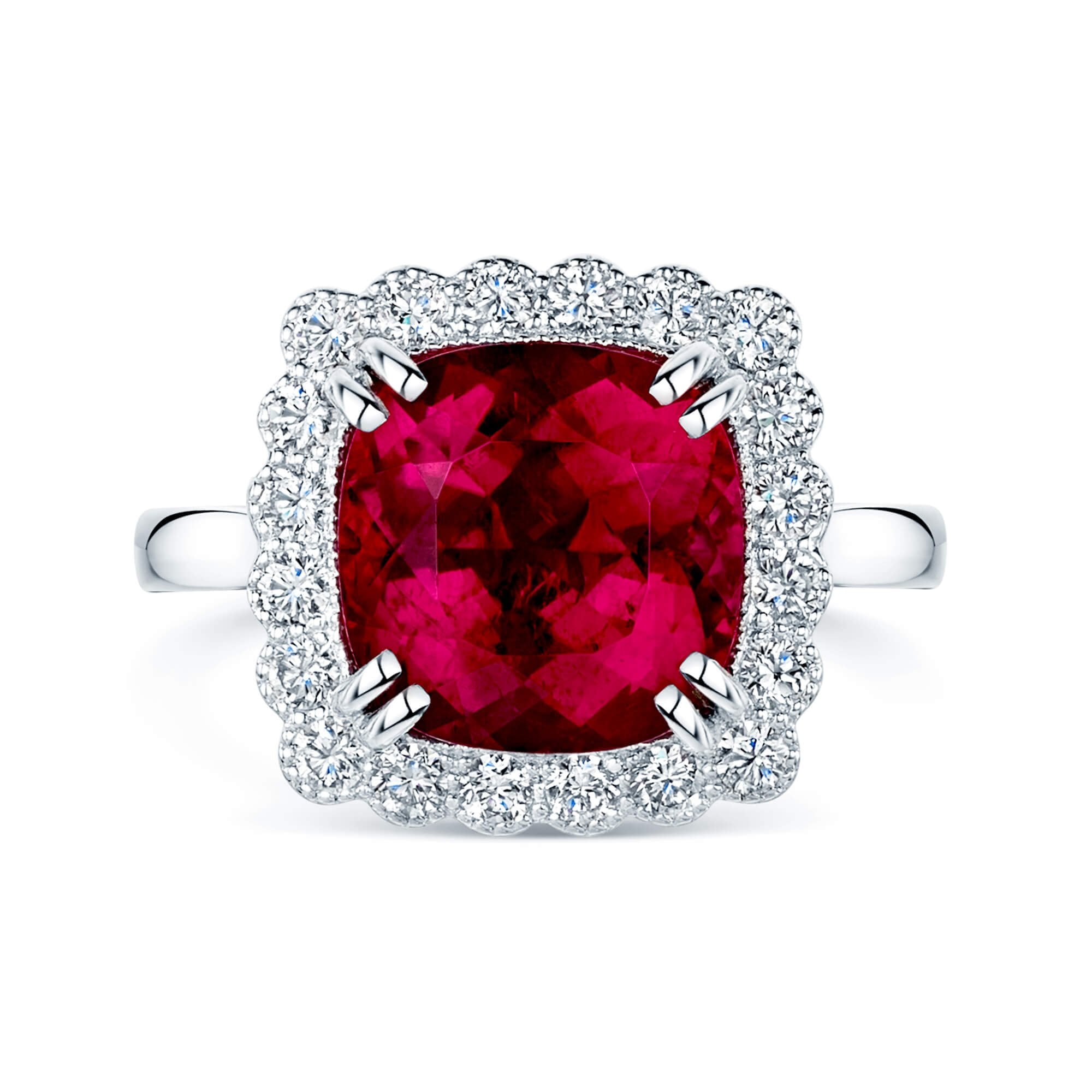 Berry's Platinum Rubellite Ring In A Diamond Halo Setting Ring - Berry's Jewellers