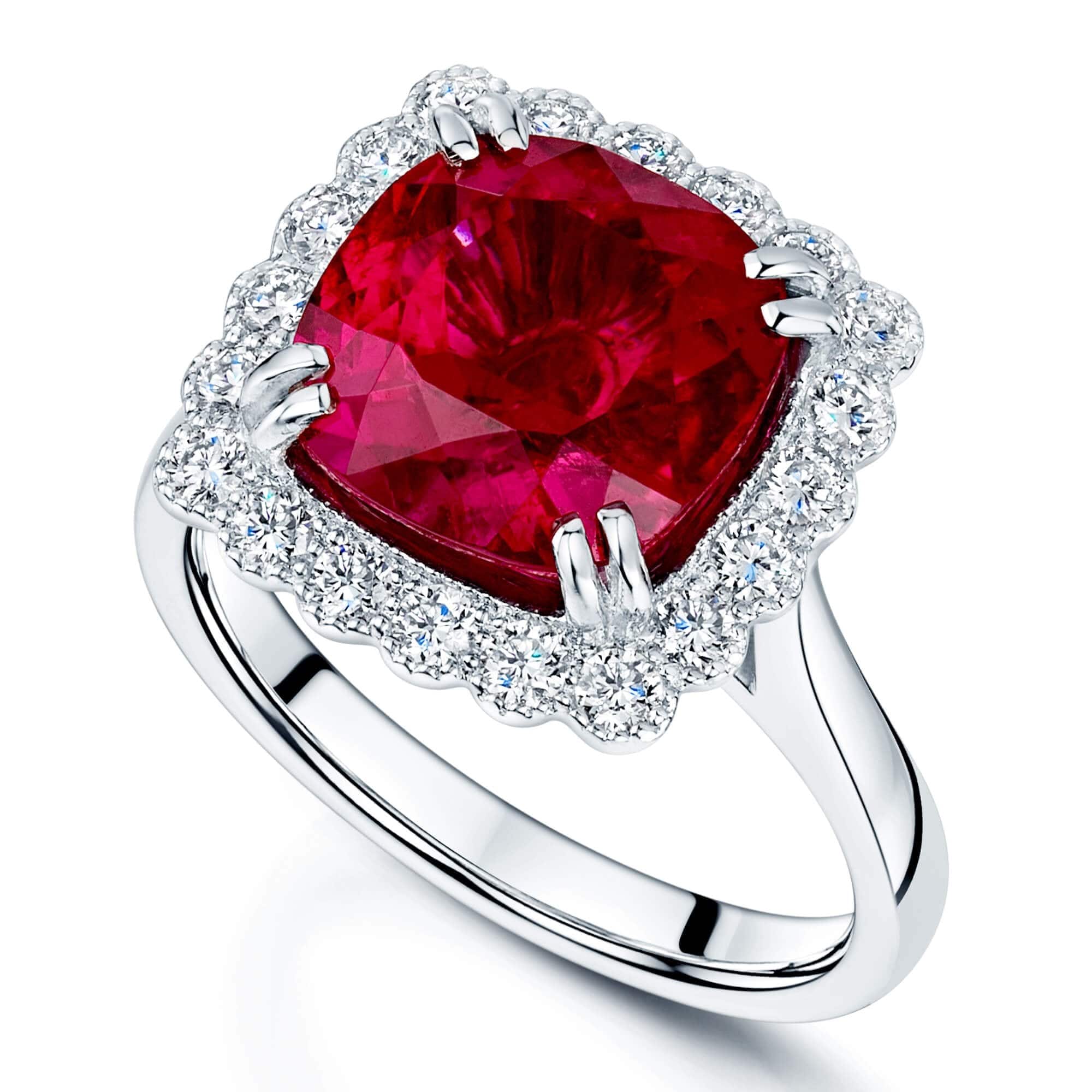 Berry's Platinum Rubellite Ring In A Diamond Halo Setting Ring - Berry's Jewellers