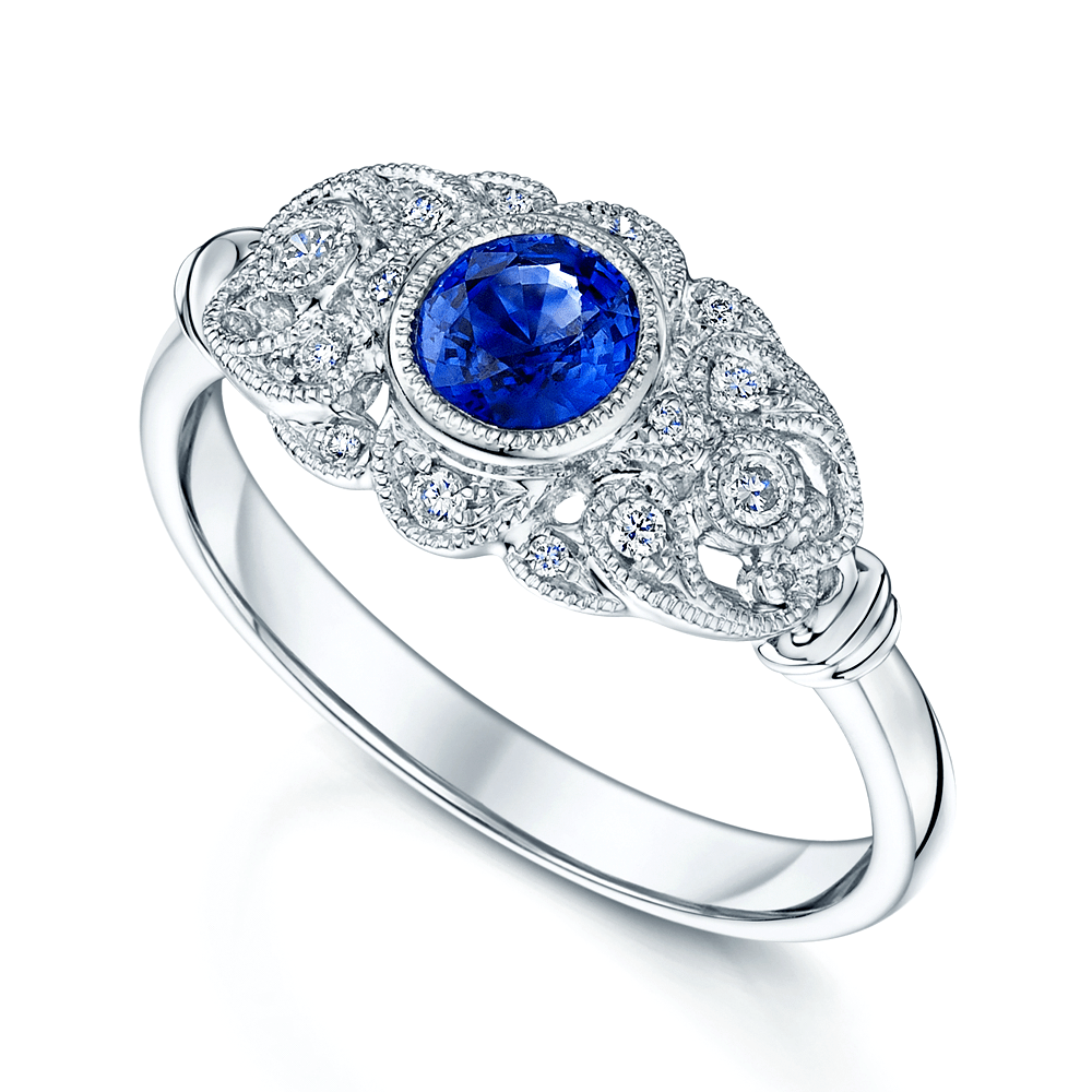 Berry's Platinum Sapphire & Diamond Art Deco Style Ring - Berry's Jewellers