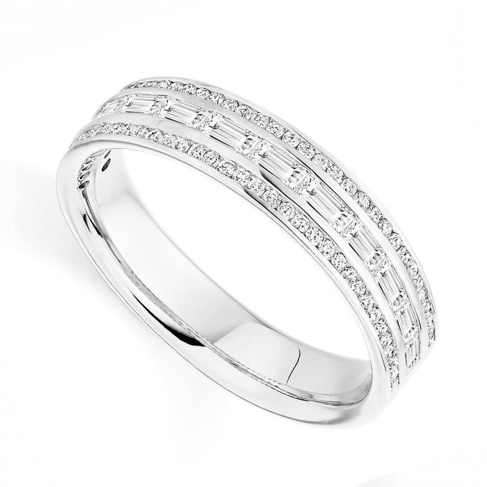 Platinum Set Baguette & Brilliant Cut Diamond Half Eternity Ring