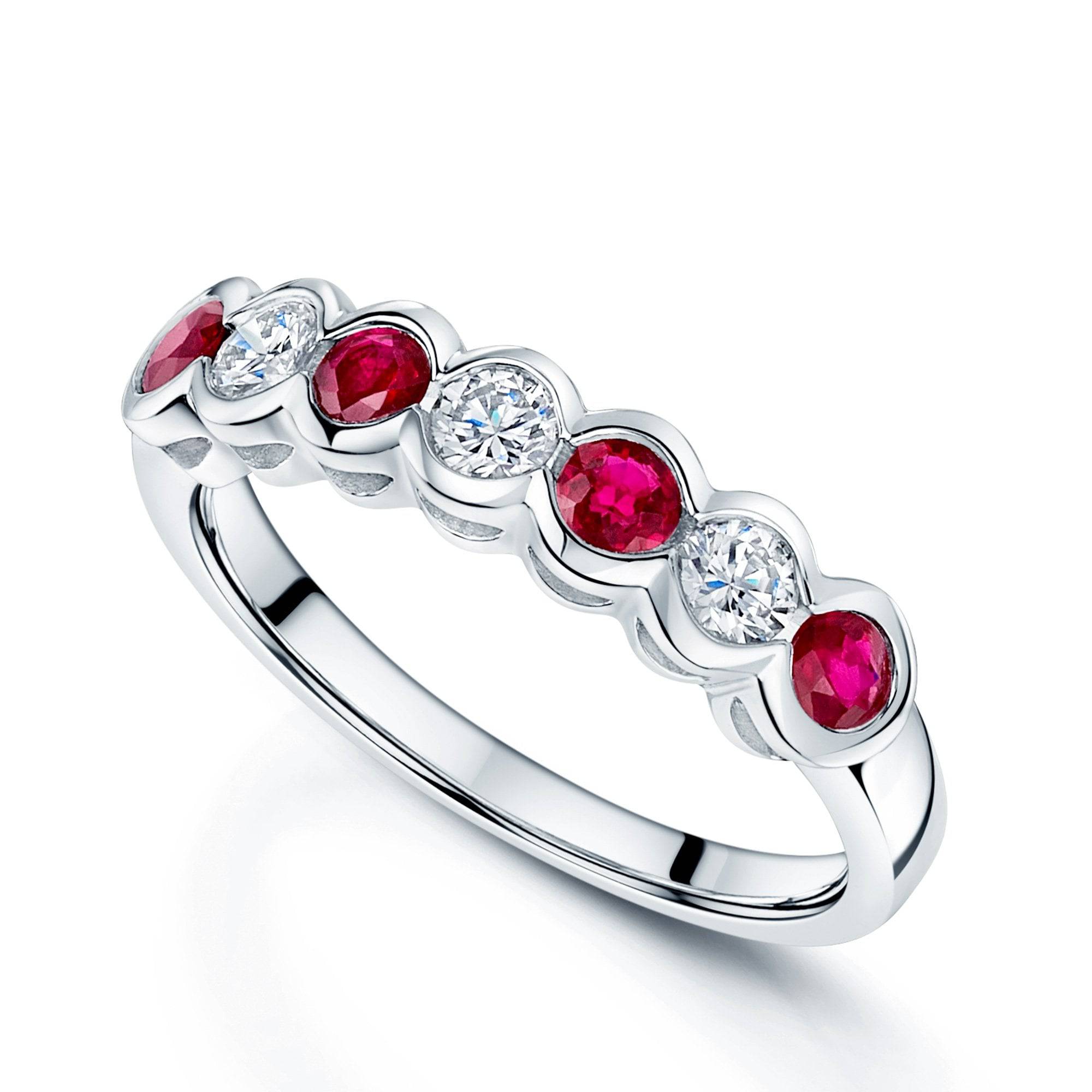 Berry's Platinum Seven Stone Ruby & Diamond Rub Over Eternity Ring - Berry's Jewellers