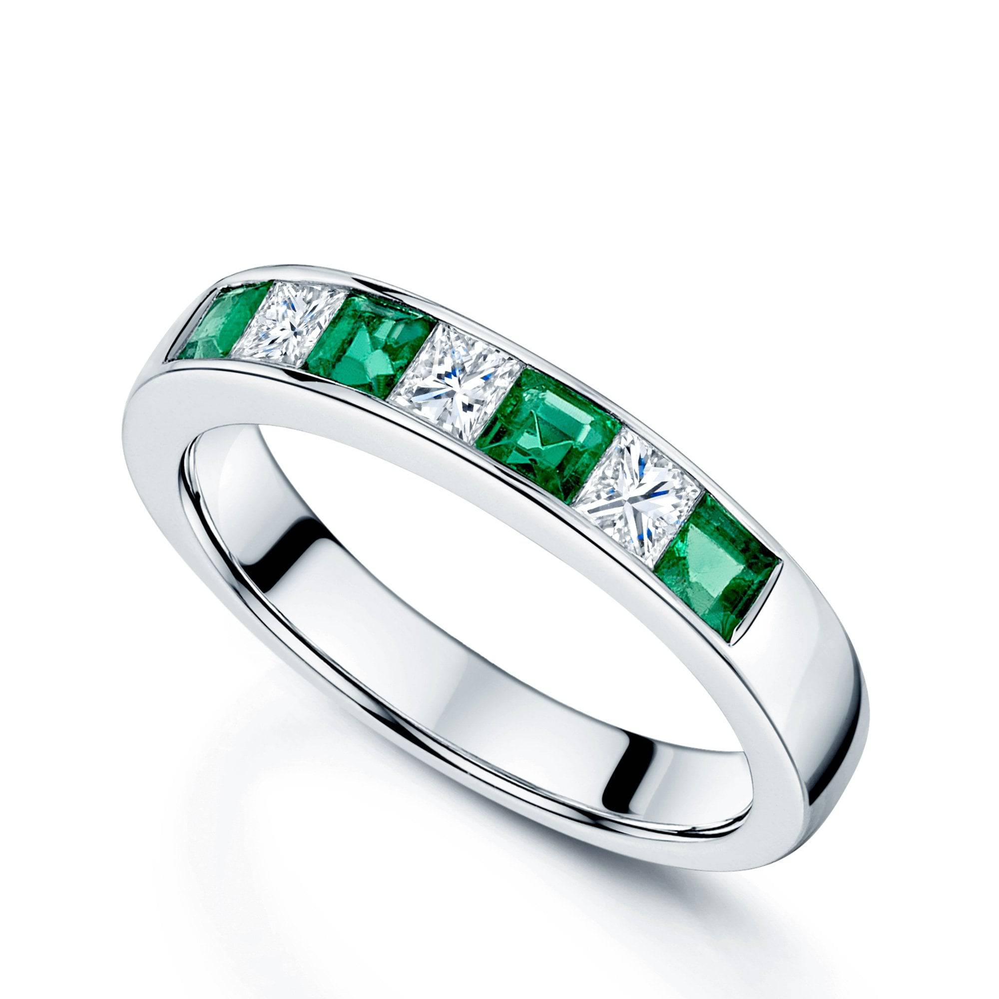 Berry's Platinum Square Emerald & Princess Cut Diamond Half Eternity Ring - Berry's Jewellers