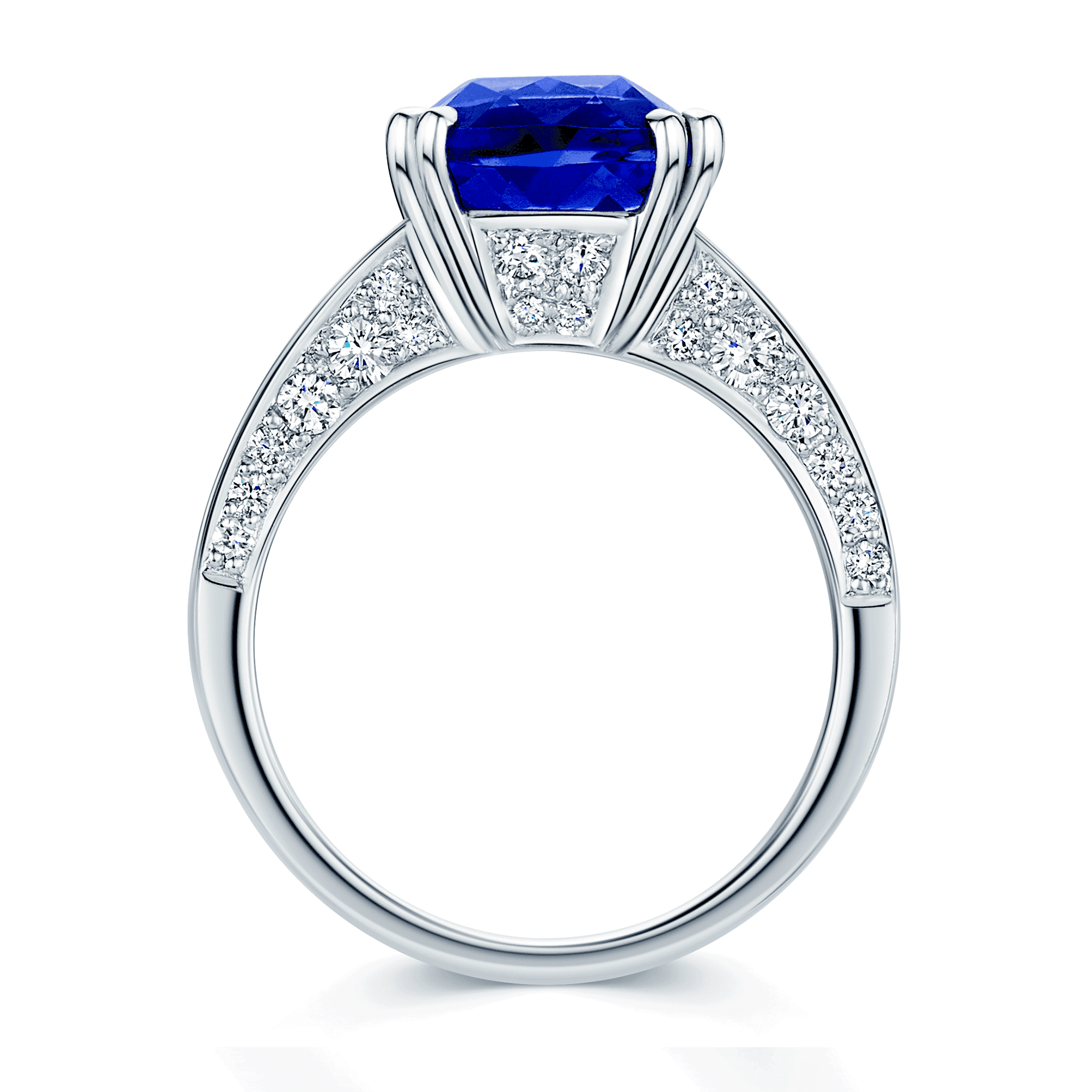 Berry's Platinum Tanzanite Ring With Baguette Diamond Shoulders & Diamond Pave Under Bezel - Berry's Jewellers