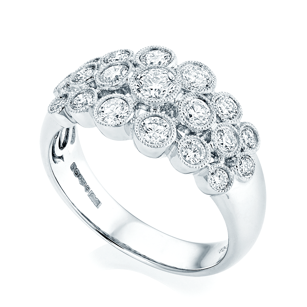 Berry's Platinum Three-Row Millgrain Rubover Diamond Set Dress Ring - Berry's Jewellers