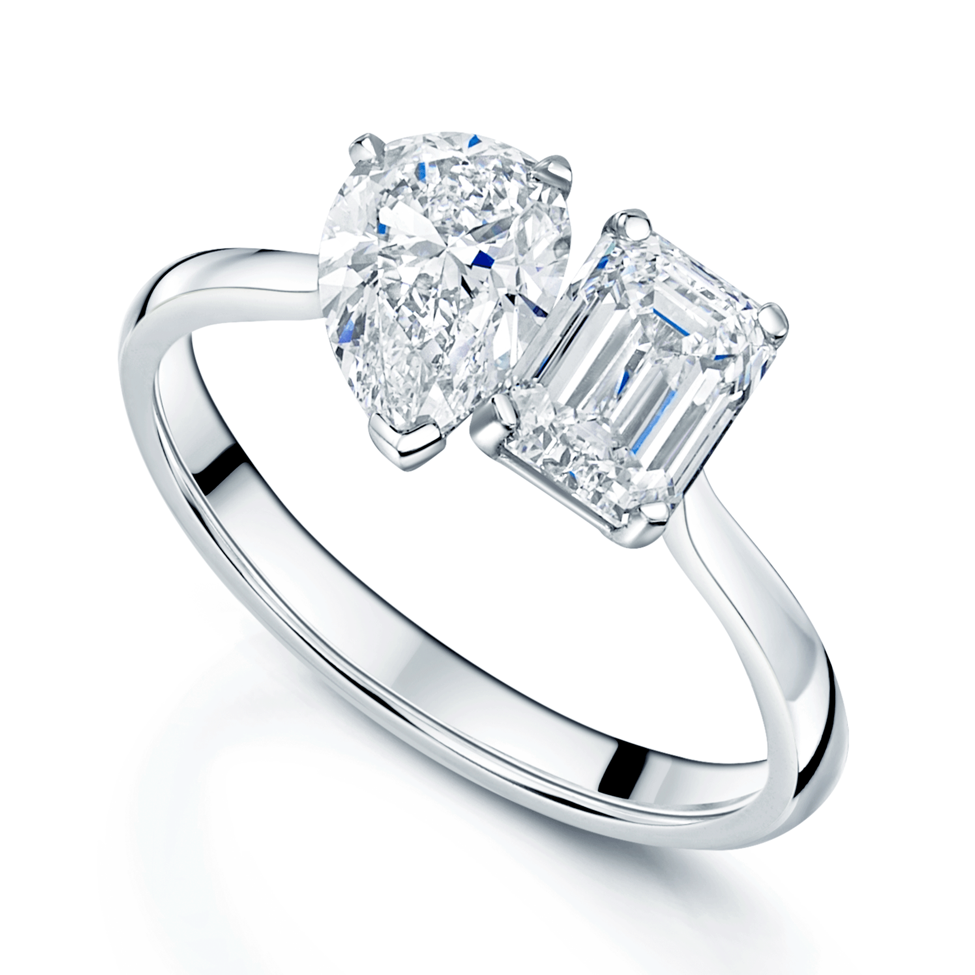 Berry's Platinum Toi Et Moi Emerald Cut & Pear Cut Diamond Two Stone Ring - Berry's Jewellers