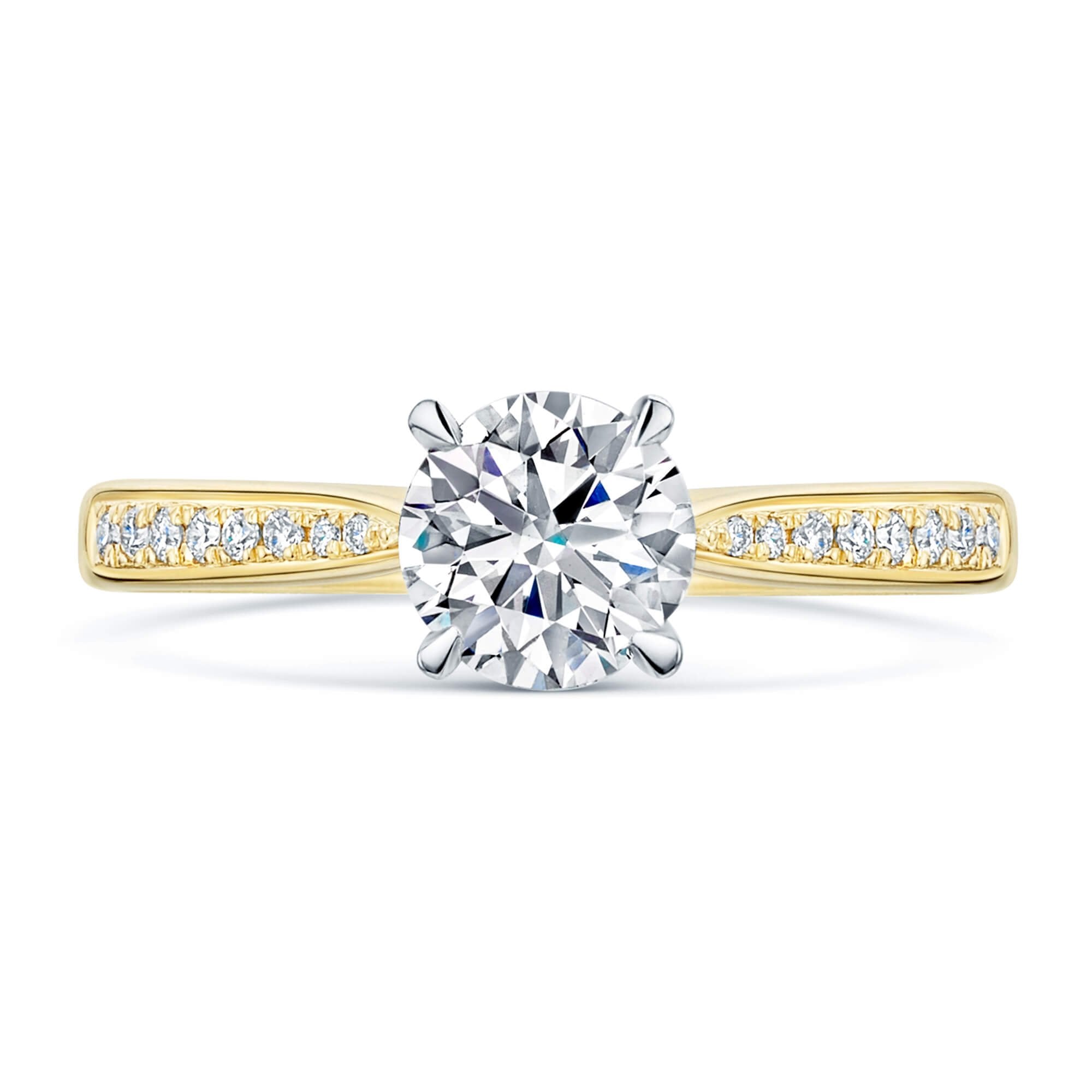 Simply Solitaire Collection 18ct Yellow Gold Diamond Solitaire Engagement Ring With Diamond Shoulders GIA Certified 1.00 Carat