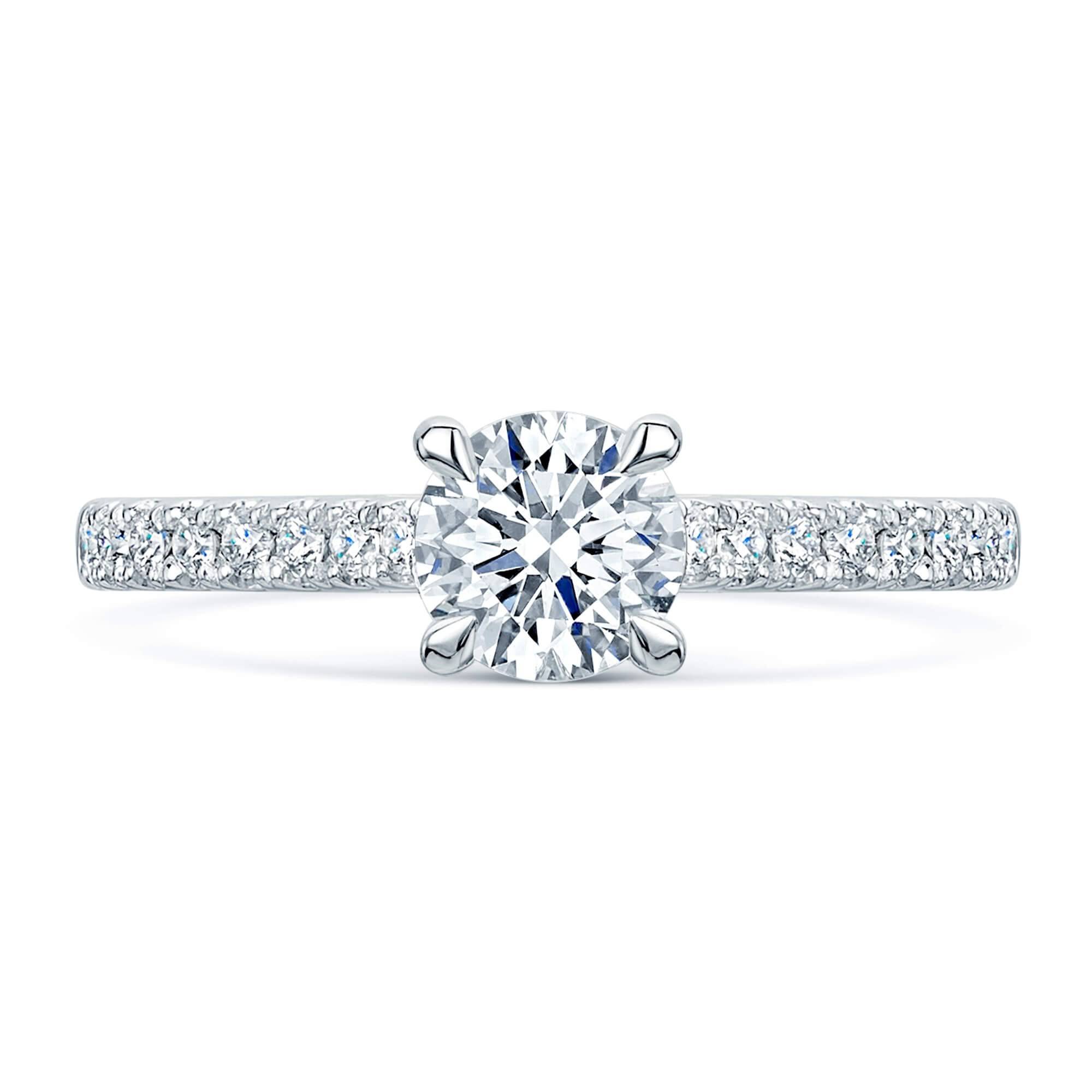 Simply Solitaire Collection Platinum Set Diamond Solitaire Engagement Ring With Diamond Shoulders GIA Certified 0.50 Carat